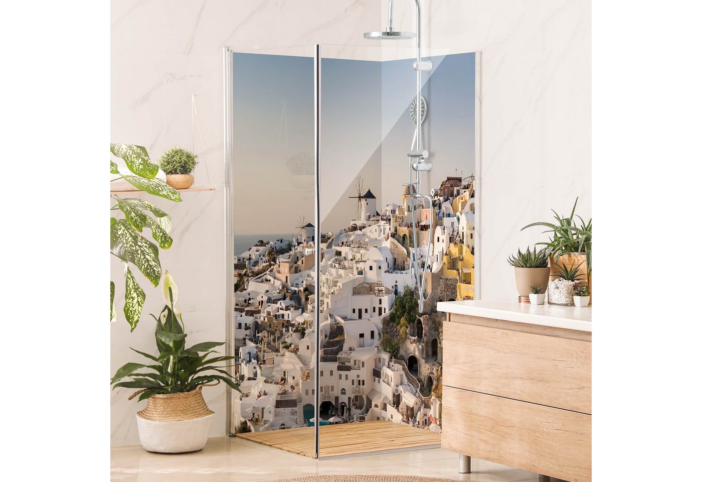 Thumbnail - Bilderdepot24 Badrückwand Strand weiß Duschrückwand ohne Bohren Dusche Natur Stadt, (Hartfolie matt » Selbstklebend SMAR...