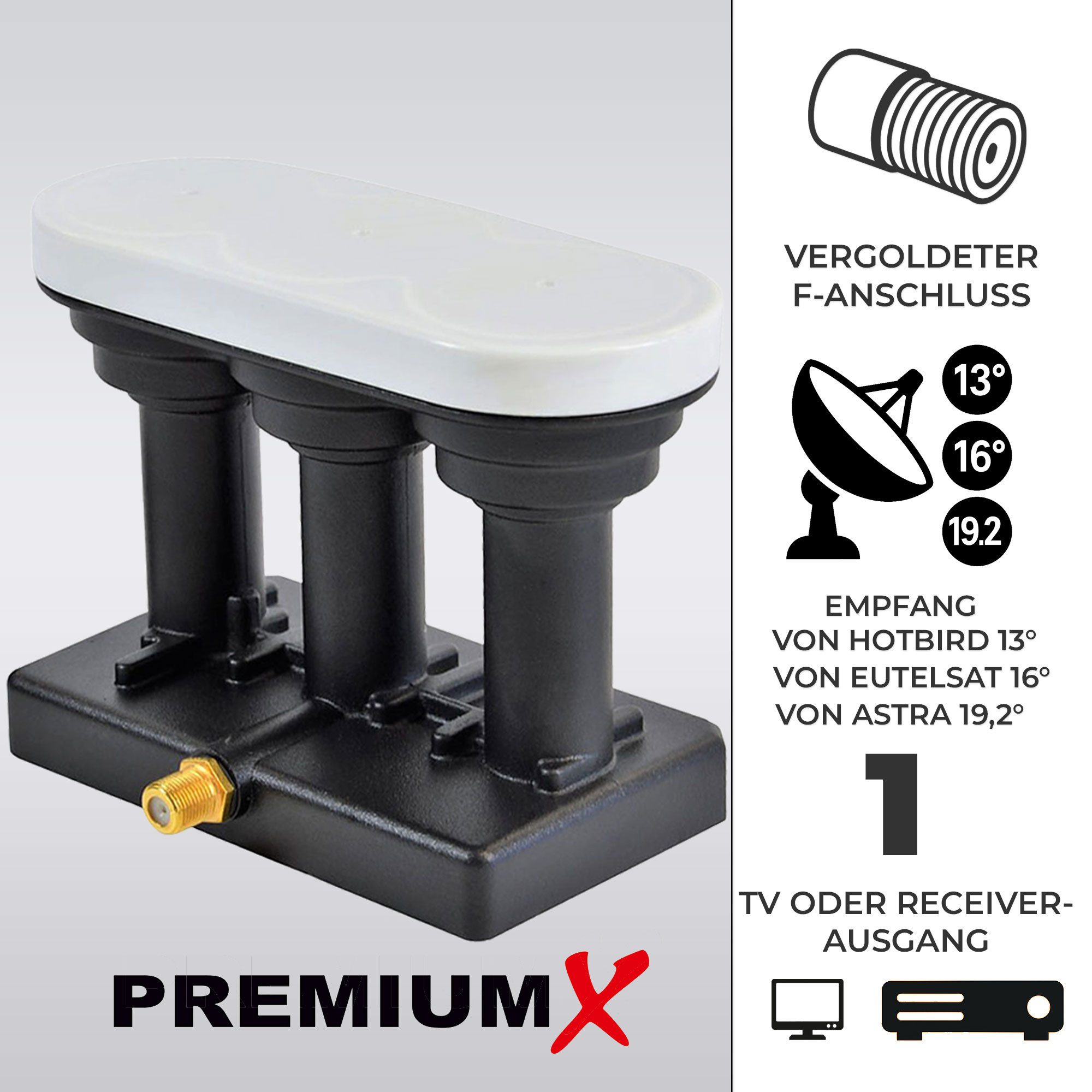 Thumbnail - PremiumX PXMB-TR Triple Monoblock Single triplefeed 1 Teilnehmer HDTV 3D 4K Monoblock-LNB