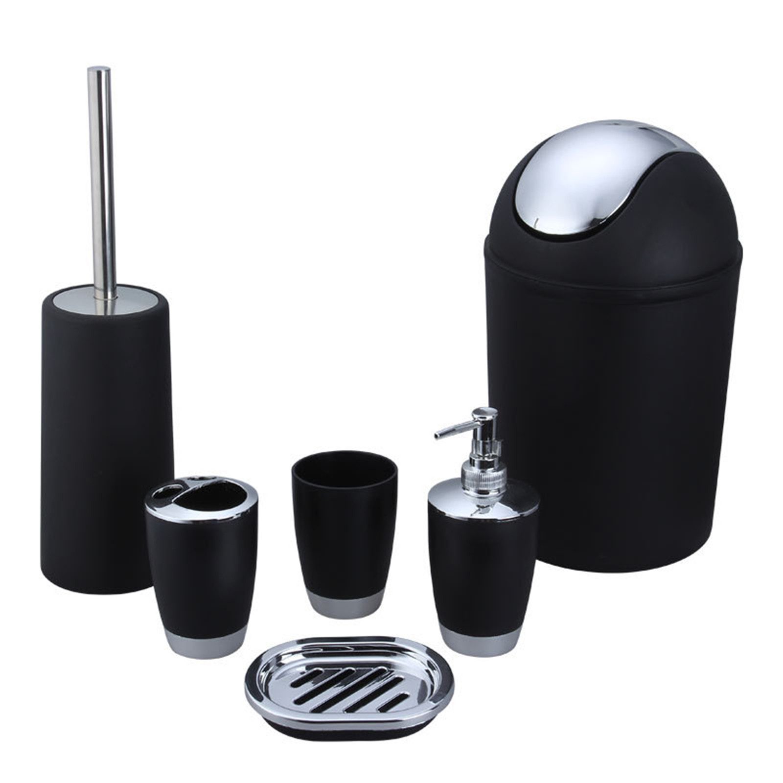 HAUSS SPOLE Badaccessoire-Set 6er Badezimmer-set Zahnputzbecher Badaccessoires-Sets Seifenspender, WC Bürste Seifenschale Zahnputzbecher Zahnbürstenhalter Mülleimer, 6 tlg., für Zuhause Büro Hotel Badezimmer Organizer
