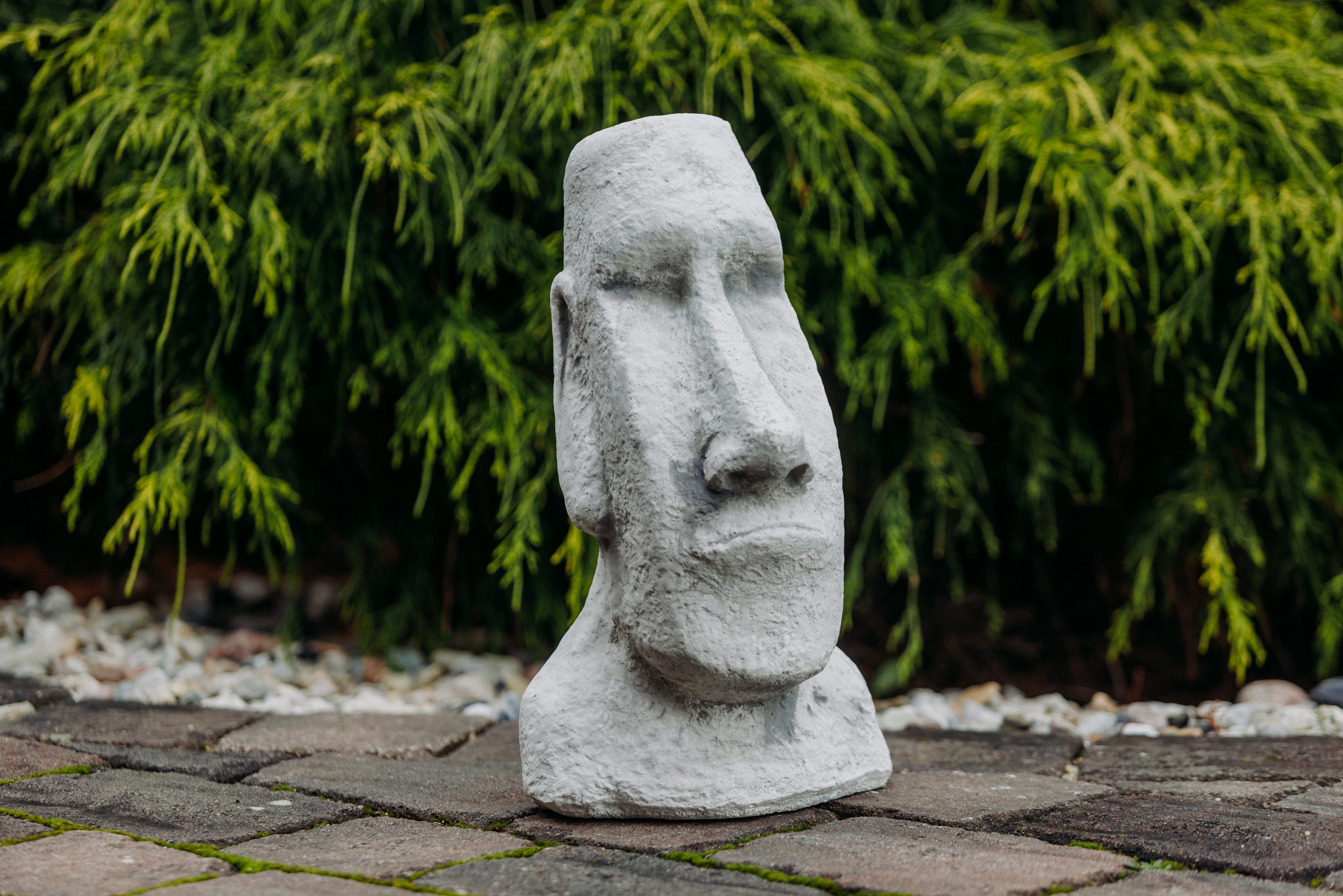 gartendekoparadies.de Gartenfigur Massive Moai Steinstatue Osterinsel Kopf, Steinfigur, H.40 cm, 12 kg, Frostsicher