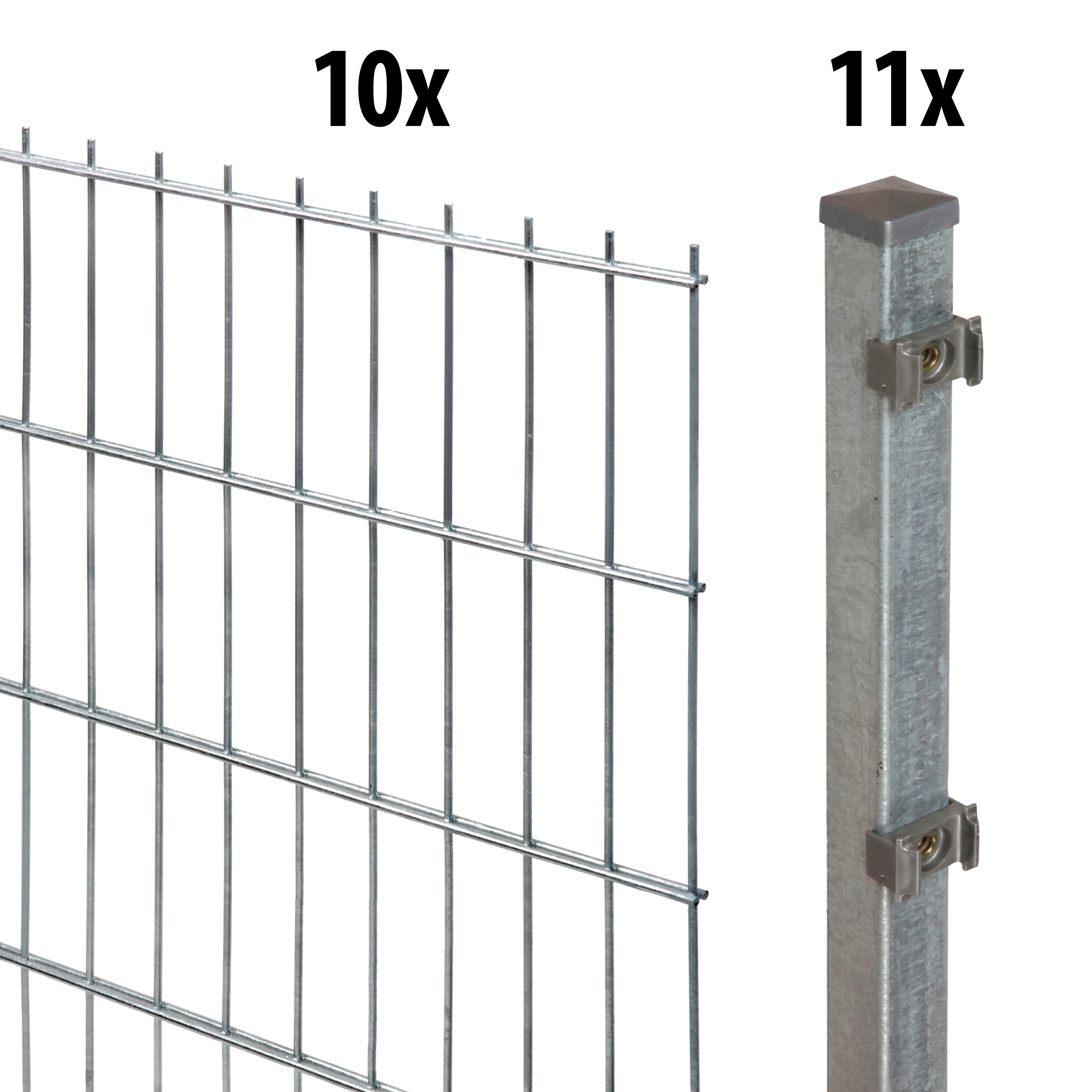 GARDEN 'N' MORE Doppelstabmattenzaun Standard, (21-St), 10 Elemente für 20 m, LxH: 200 x 83 cm, mit 11 Pfosten