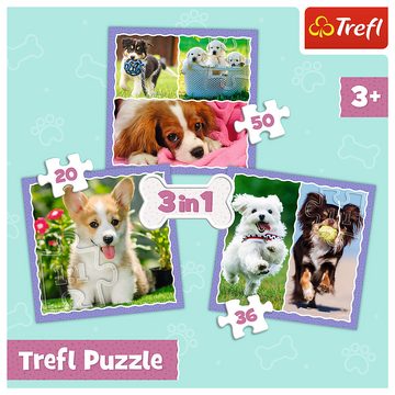 Trefl Puzzle Trefl 34854 Hunde 3in1 Puzzle, 20 Puzzleteile, Made in Europe