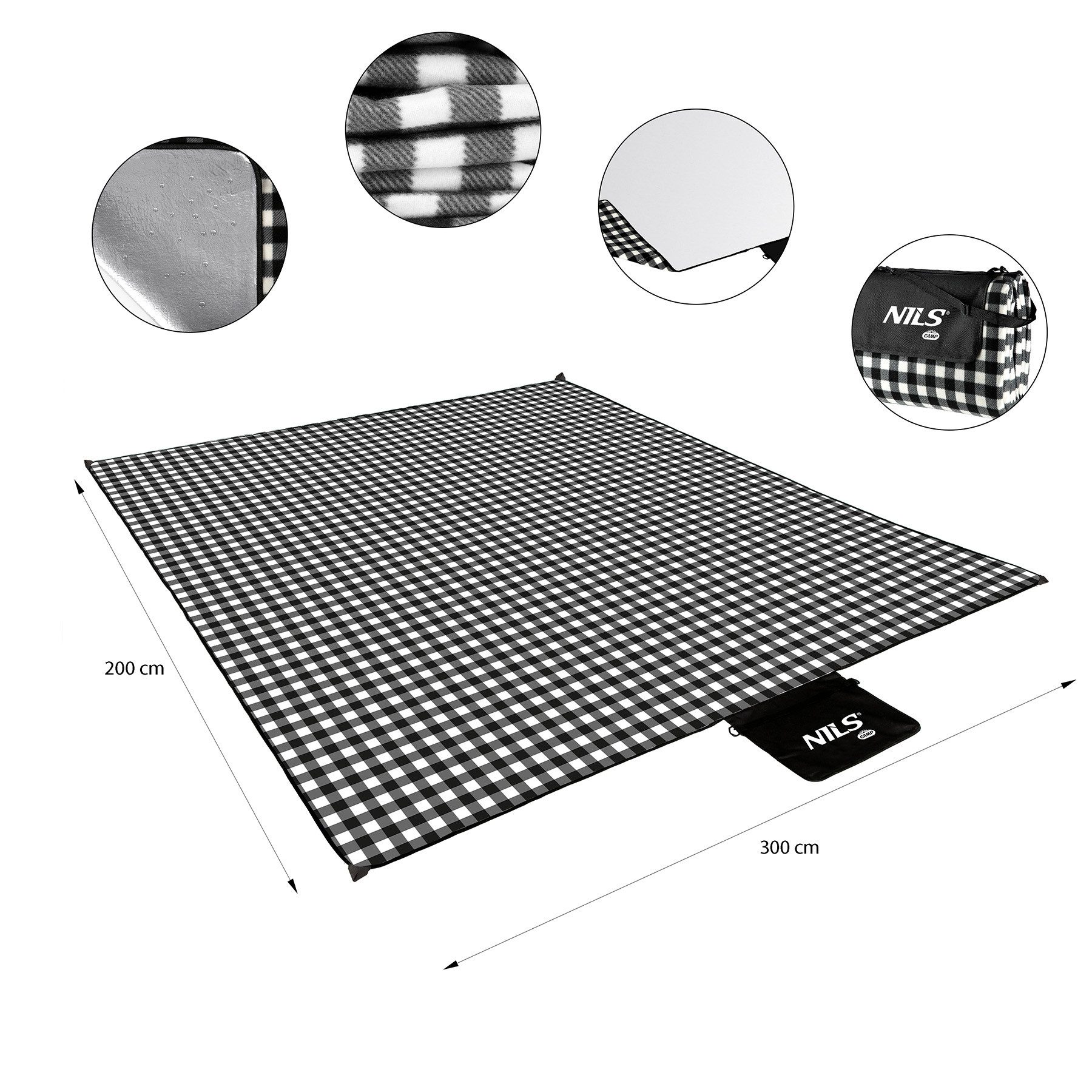 Picknickdecke Schwarz/Weiß 200x200cm Decke Outdoordecke Campingdecke, günstig online kaufen