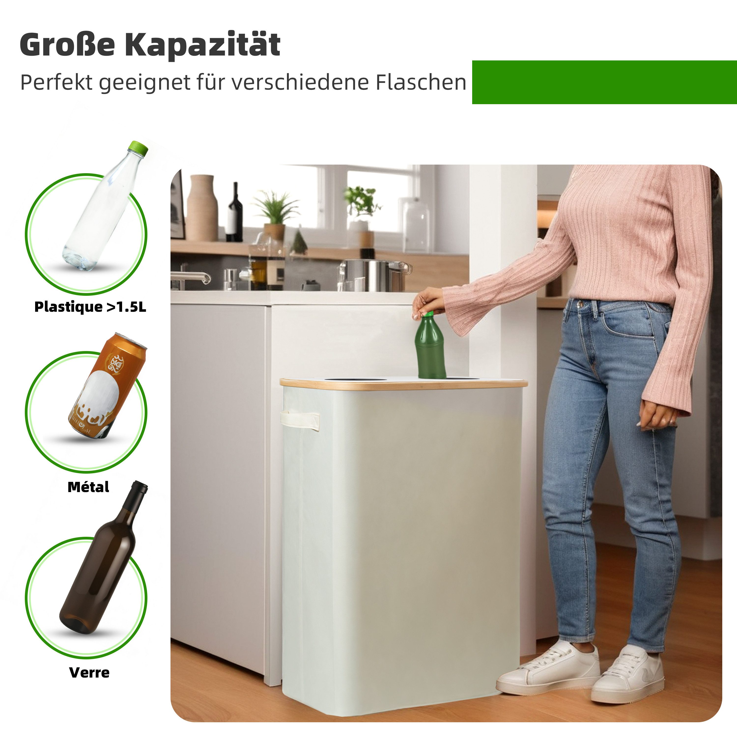 Zedelmaier Fangsack Pfandflaschen Auffangbehälter mit Deckel und XXL Tragetaschen, für Recycling, großes Fassungsvermögen für die Aufbewahrung, 140 l – Bild 3 von 5