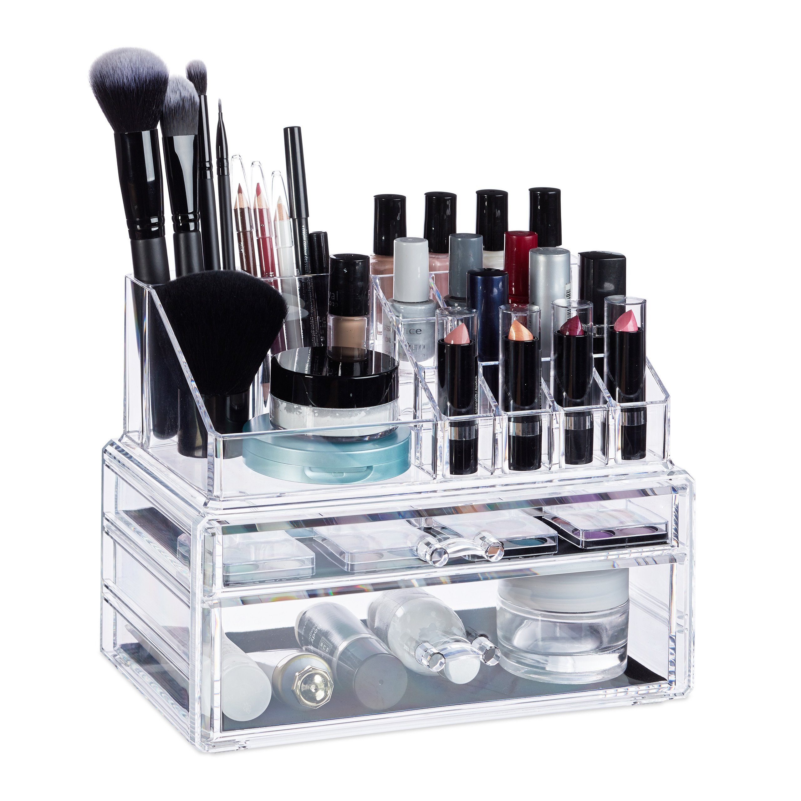 relaxdays Make-Up Organizer Make-Up Organizer mit 2 Schubladen, Transparent