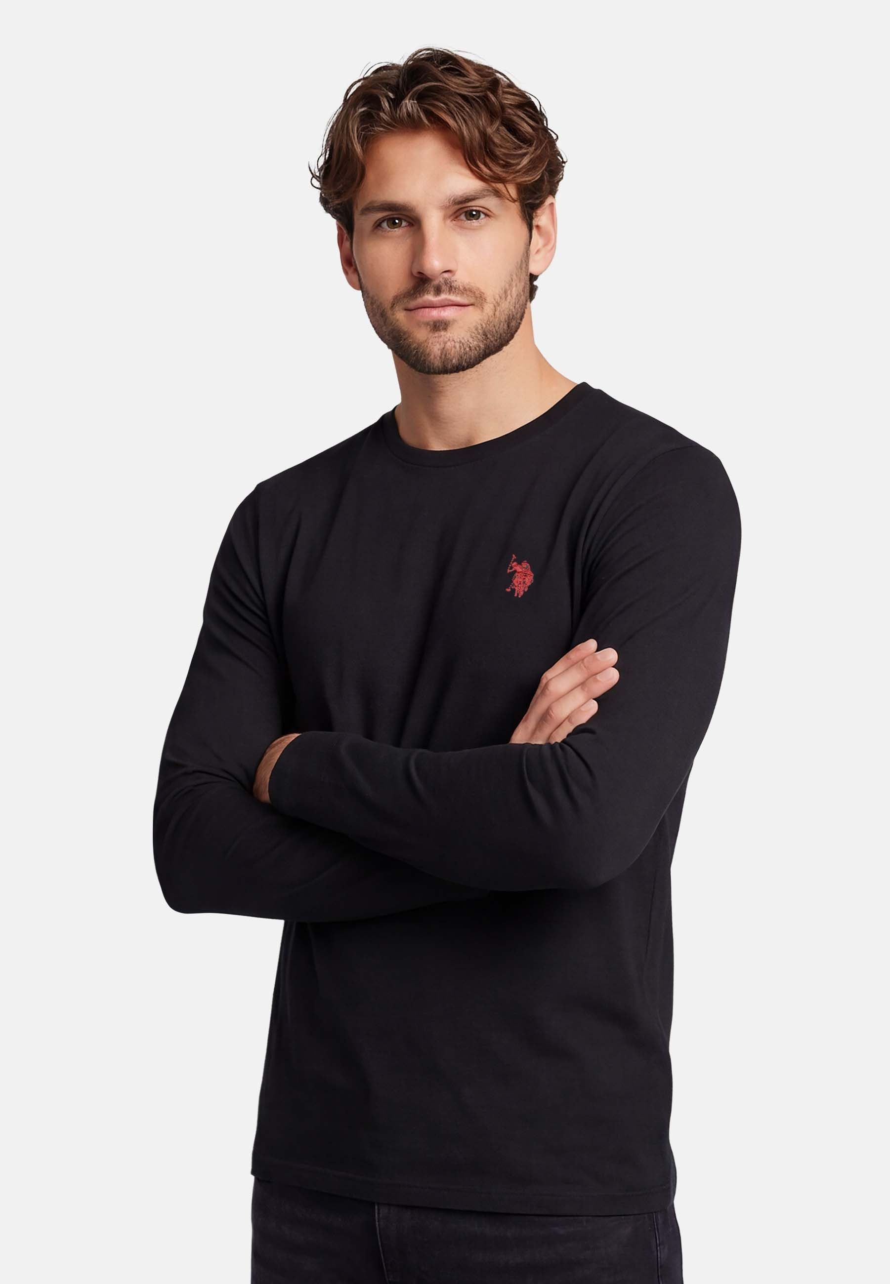 U.S. Polo Assn. Longsleeve USAaron – Herren Langarmshirt mit Logo-Stickerei mit Rundhalsausschnitt und klassischer Passform