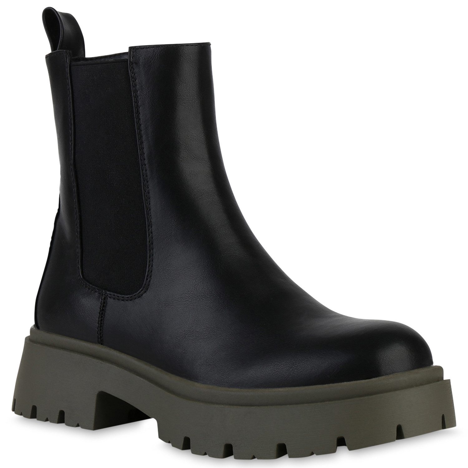 VAN HILL 840280 Plateaustiefelette Damen Plateau Boots Stiefeletten Profil-Sohle
