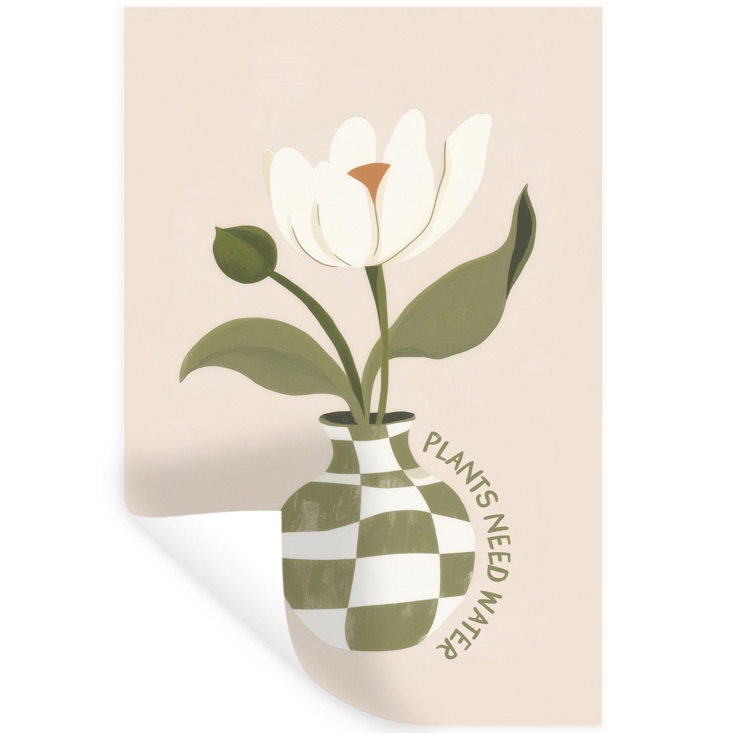 MuchoWow Wandsticker Blume - Weiß - Vase - Zitat (1 St), Wandaufkleber, Selbstklebend, Wohnzimmer, 20x30 cm