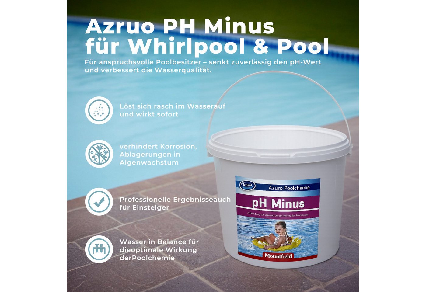 Thumbnail - Azuro Poolpflege PH Minus für Pools PH Senker Granulat zur effektiven PH Wert Senkung, Einfache Anwendung, Made in Europ...