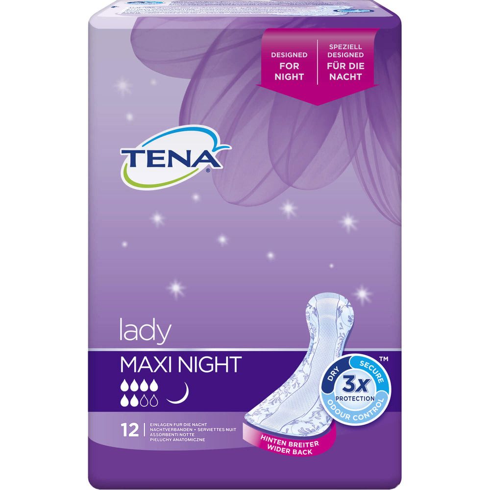 TENA Inkontinenz-Einlage Lady Discreet Maxi Night protect+, stark, Maxi Gr., 12-St., Dreifachschutz vor Auslaufen, Feuchtigkeit und Gerüchen