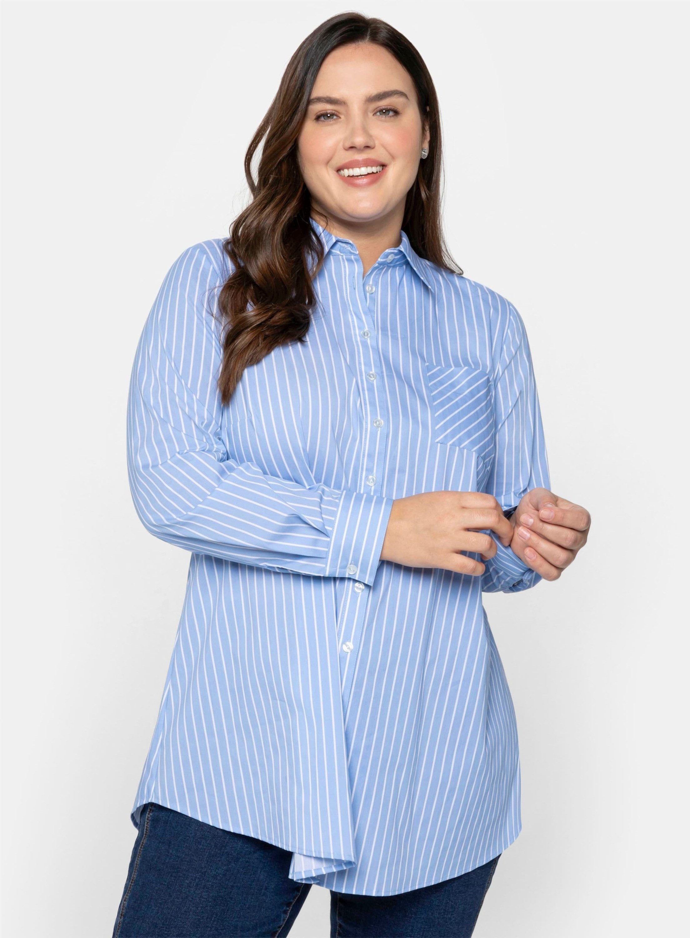 Sheego Klassische Bluse Longbluse Langarm