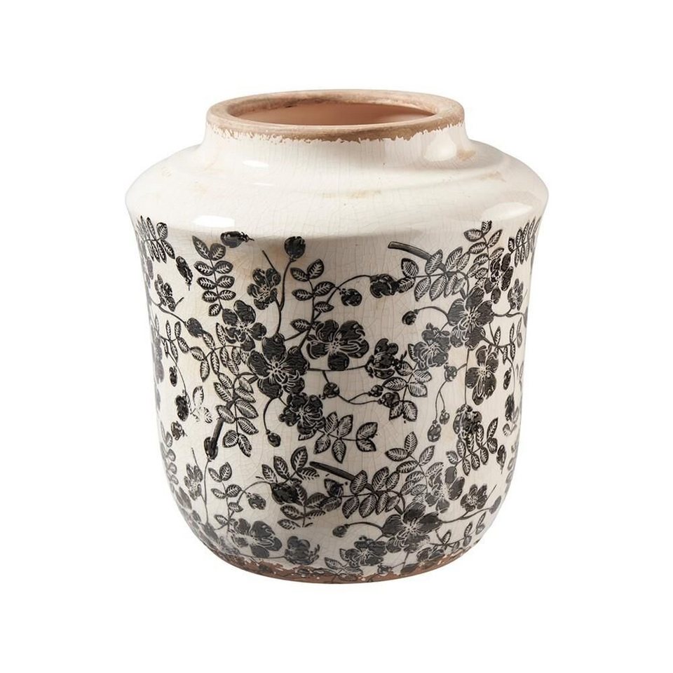 Annimuck Dekovase Keramik Vase Anneliese H=20 cm D=21,5 cm weiß-grau  Vintage (1 St)