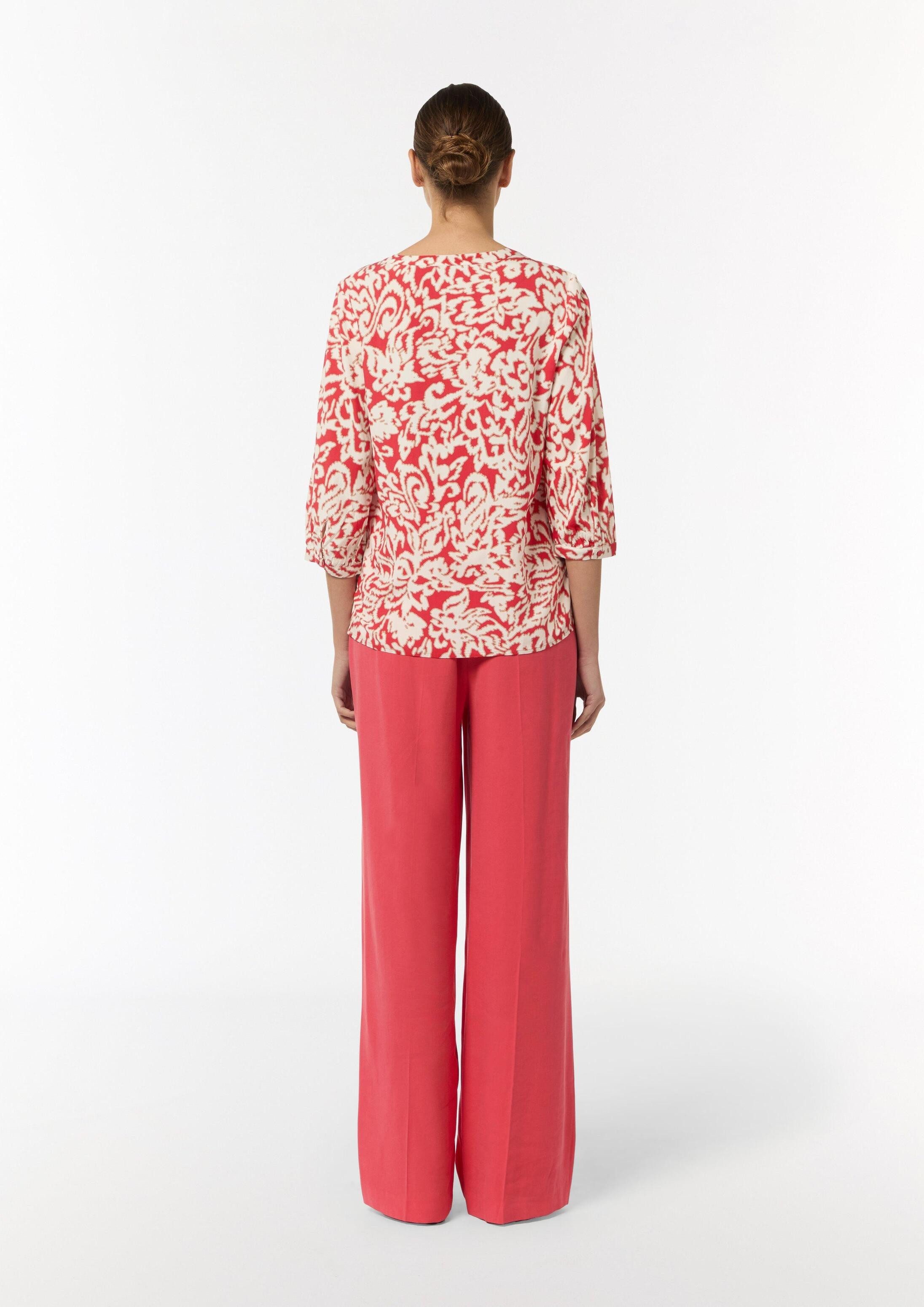comma Kurzarmbluse Bluse Viskosebluse mit V-Ausschnitt