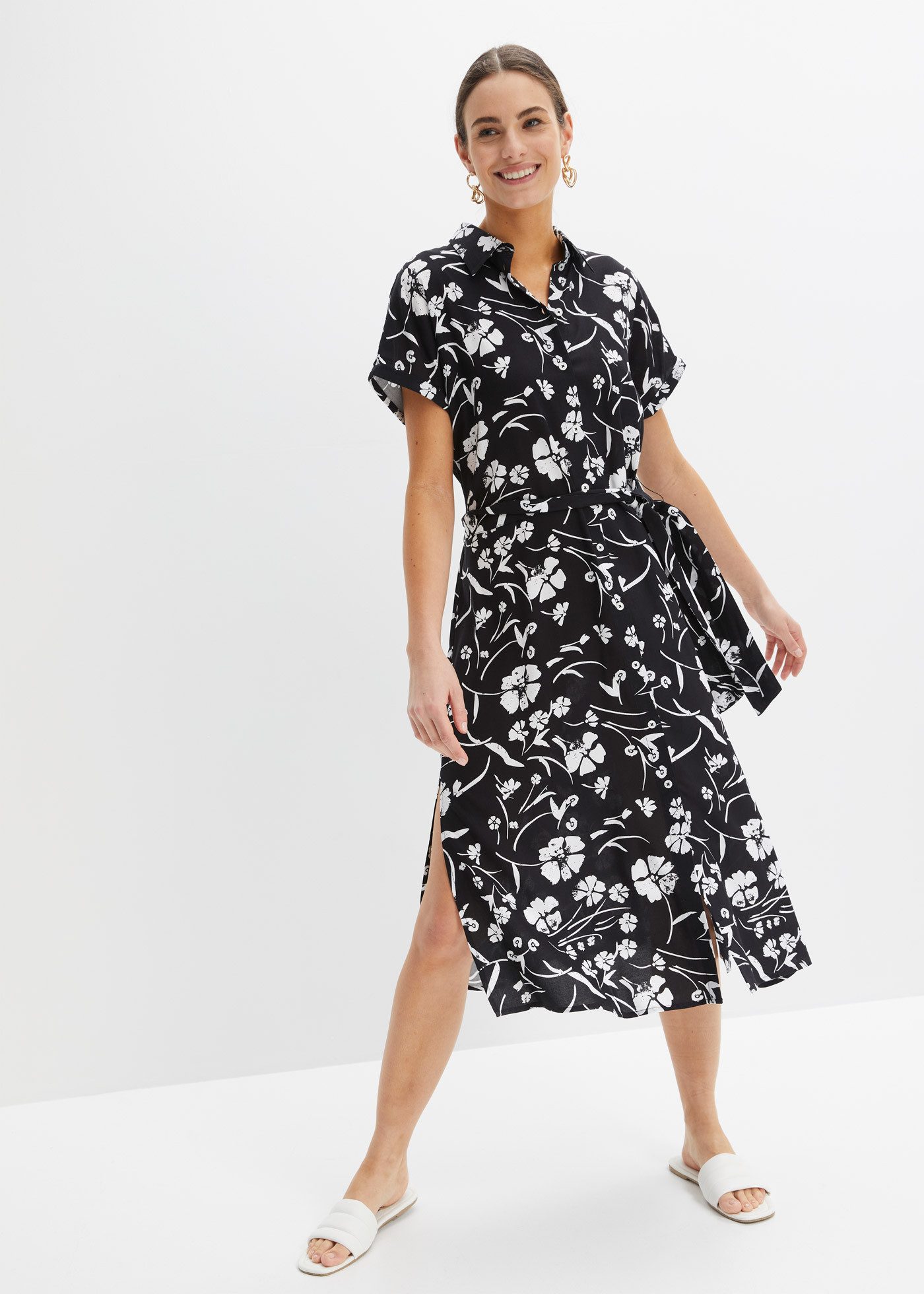 bonprix Blusenkleid feminin geschnitten, mit Hemdblusenkragen, Kurzarm, mit Bindeband – Bild 5 von 5