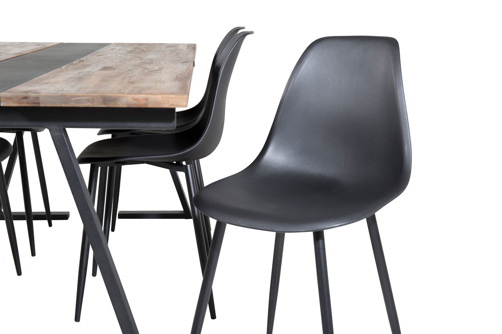 Essgruppe Esstisch Jakarta Teak Essgruppe Polar Esszim, und ebuy24 Schwarz 6 (7-tlg)