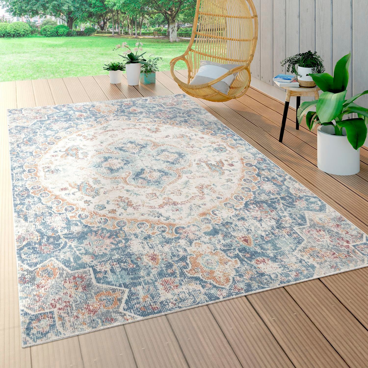 und Torres blau Home, rechteckig, Design, 8 In- Paco Orient-Optik, Teppich Outdoor Vintage geeignet 271, Höhe: Kurzflor, mm,