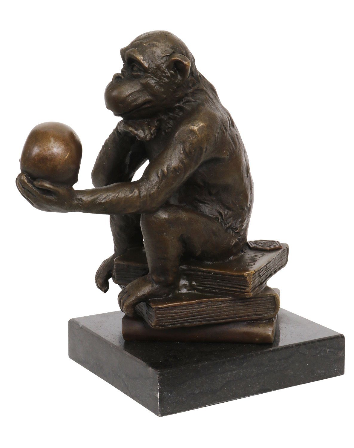 Aubaho Skulptur Bronzeskulptur Affe Totenkopf Bronze Bronzefigur Statue Darwin Schädel