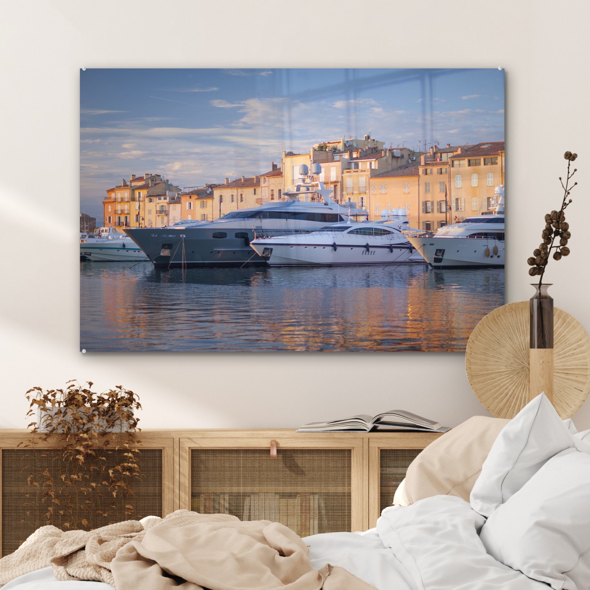 (1 Saint-Tropez Hafen Schlafzimmer in MuchoWow Wohnzimmer von St), Große Frankreich, & Acrylglasbild im Yachten Acrylglasbilder