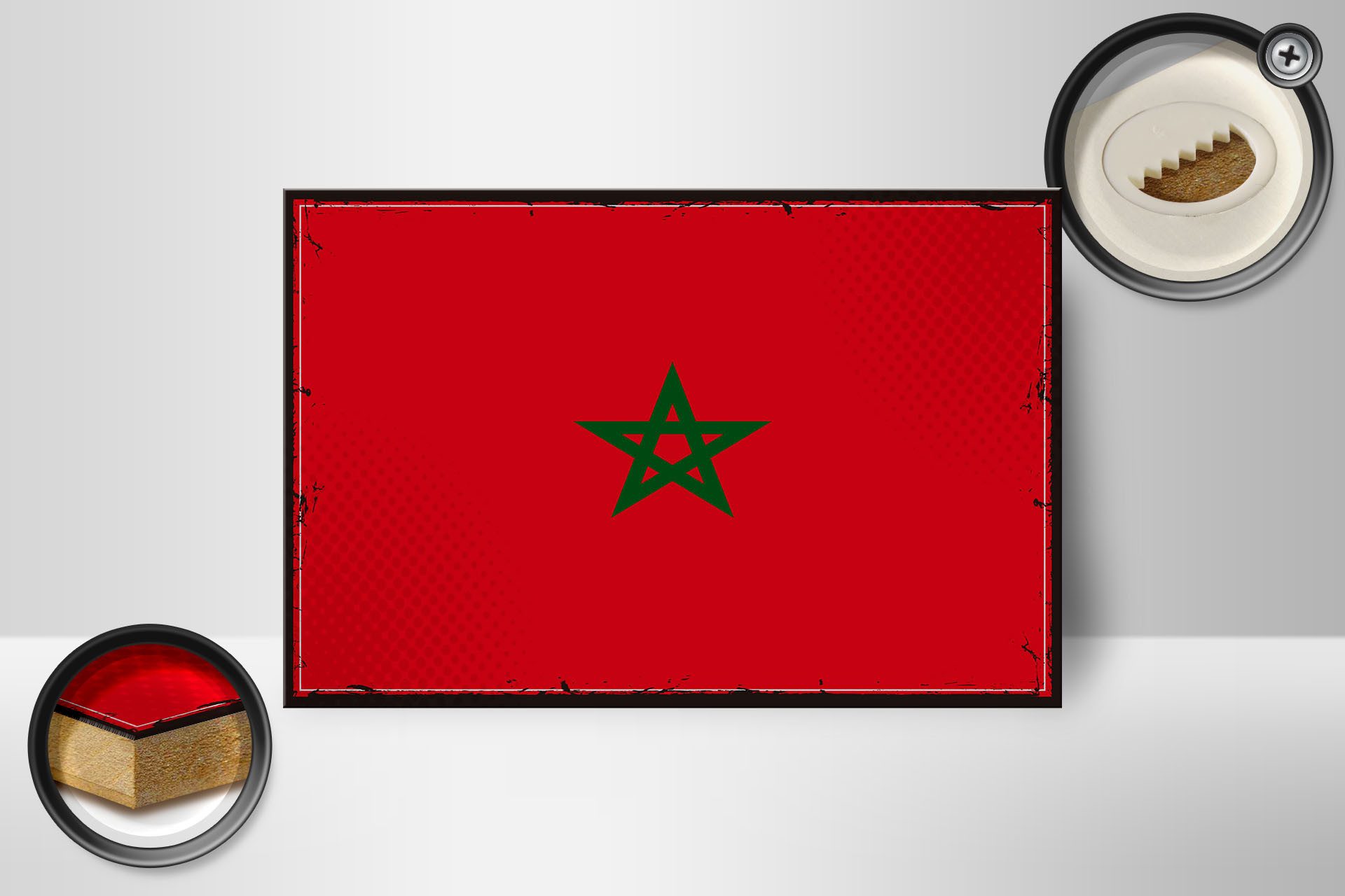 Femer GmbH Holzbild Flagge Marokkos 18x12 cm Retro Flag of Morocco, Flaggen (1 St), Glatte Holzfaserplatte (MDF), vorn beschichtet
