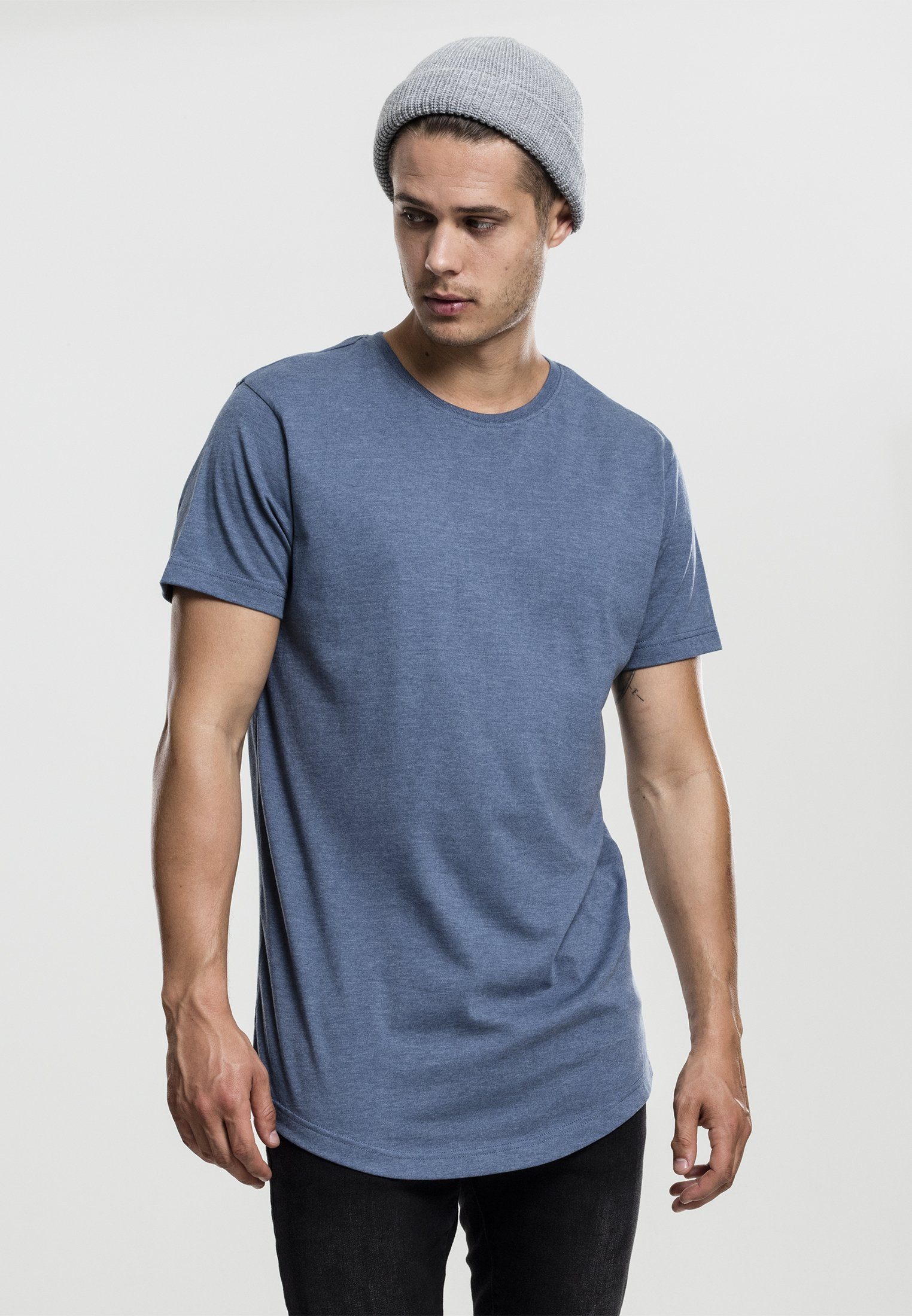 URBAN CLASSICS Kurzarmshirt Herren Shaped Melange Long Tee (1-tlg) TB1767 stone blue Melange Long | 