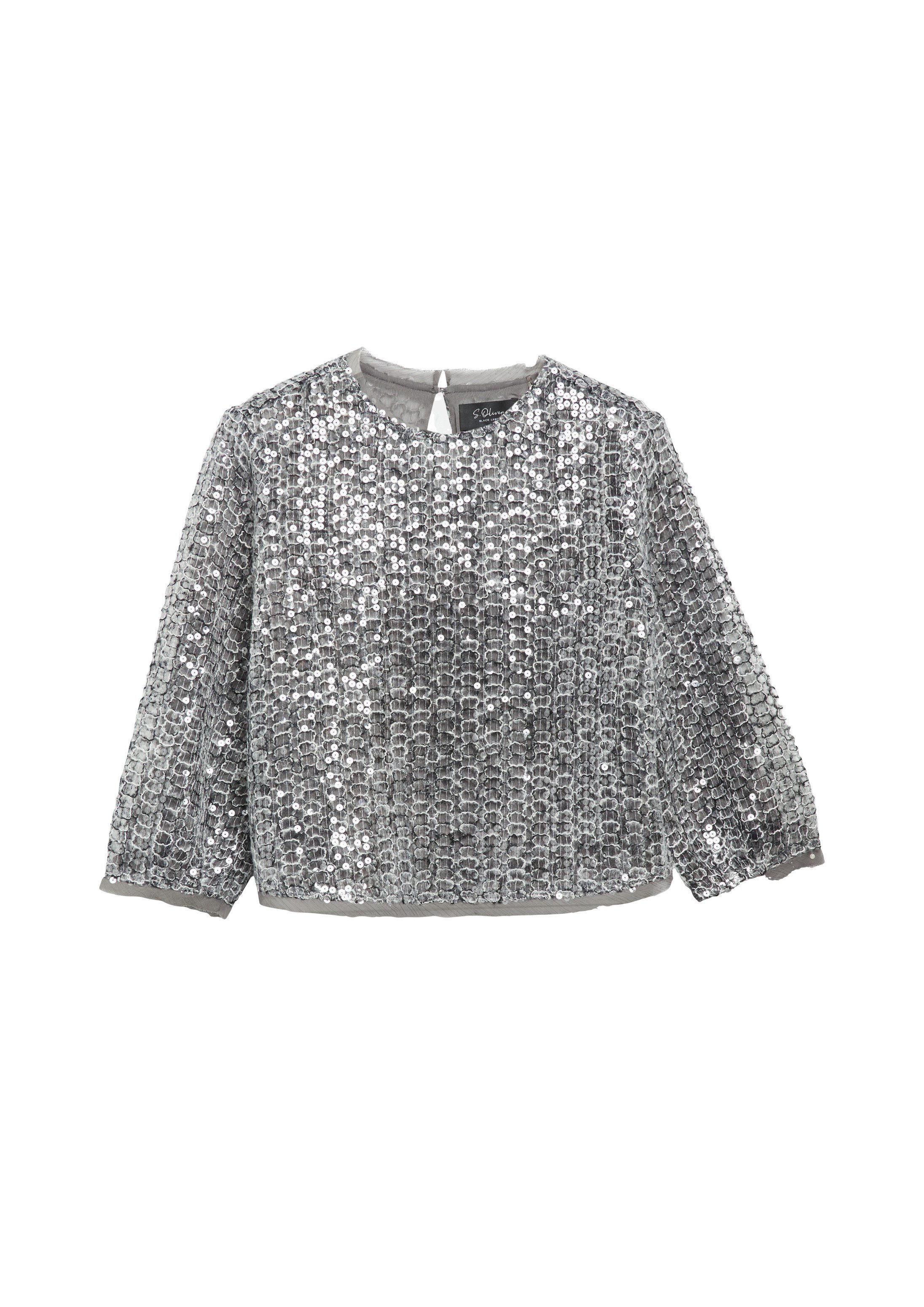 s.Oliver Langarmbluse Bluse Leicht transparente Bluse mit Pailletten