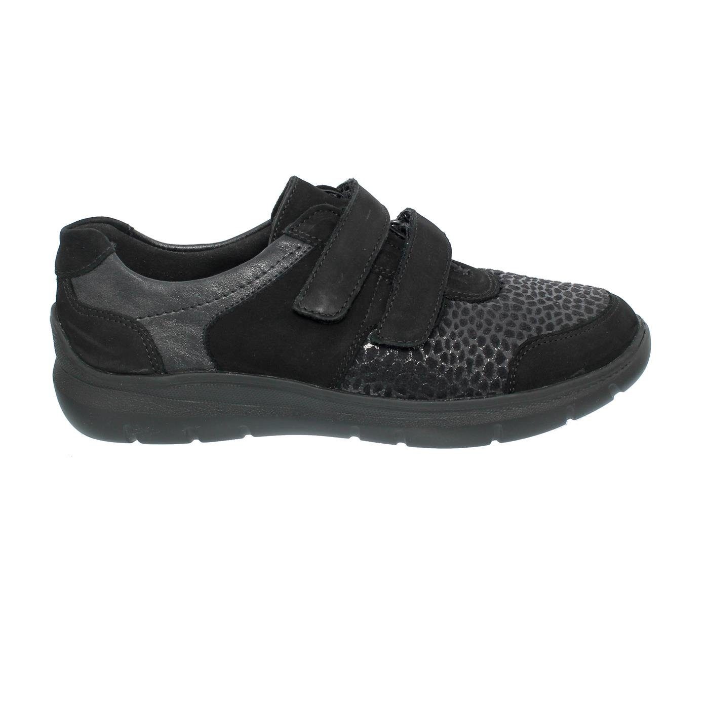 Waldläufer H-Leonie, Sneaker, Nubukleder / Stretch, schwarz, Weite H 7 Klettschuh