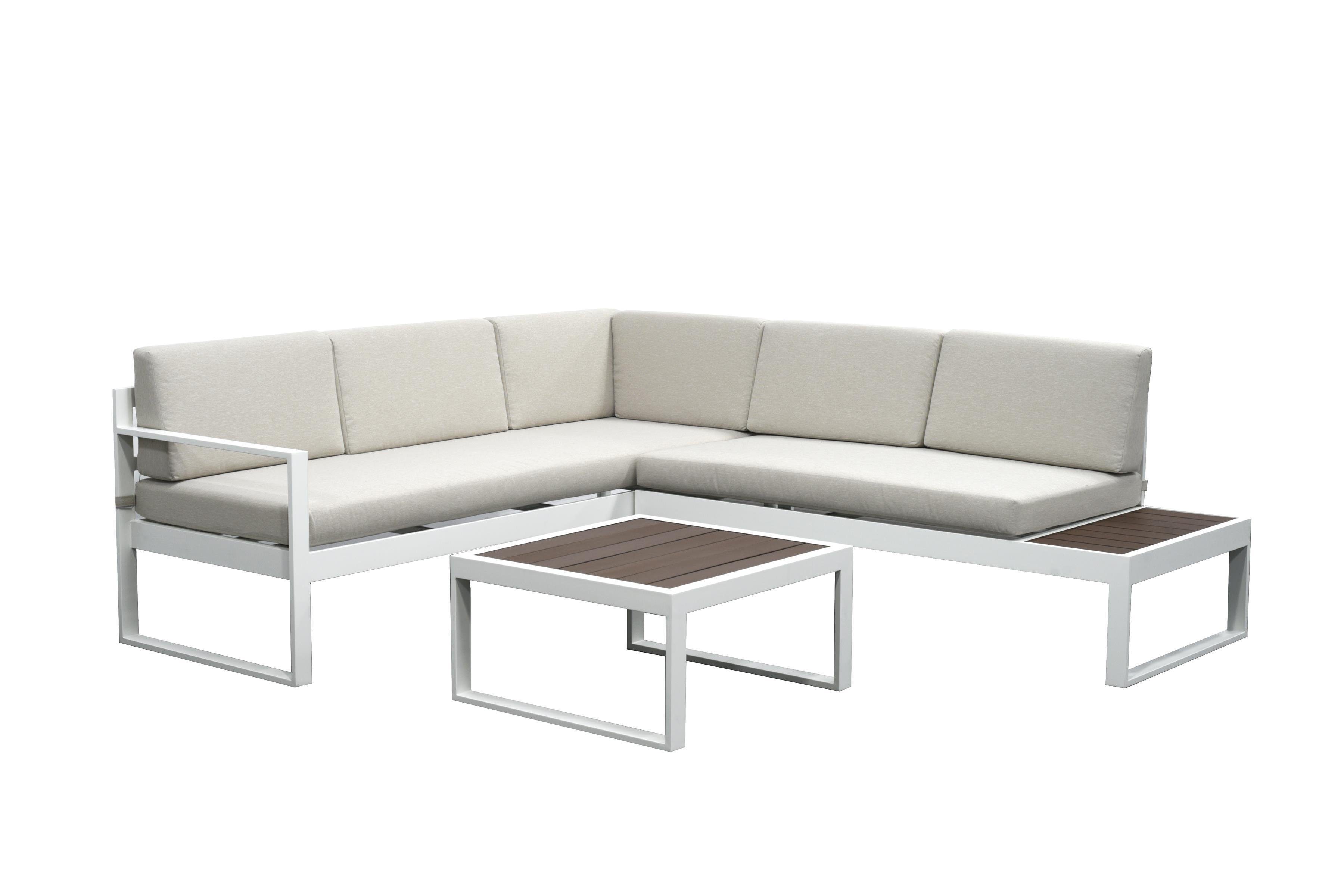 bellavista - Home&Garden® Loungeset »Lima« Lounge Set Alu Ecklounge Loungemöbel Sitzgruppe Gartenmöbel, (Set, 3-tlg., 1 3-Sitzer Sofa), weiß, Aluminium, für 5 Personen, wetterfest - Garten, Terrasse