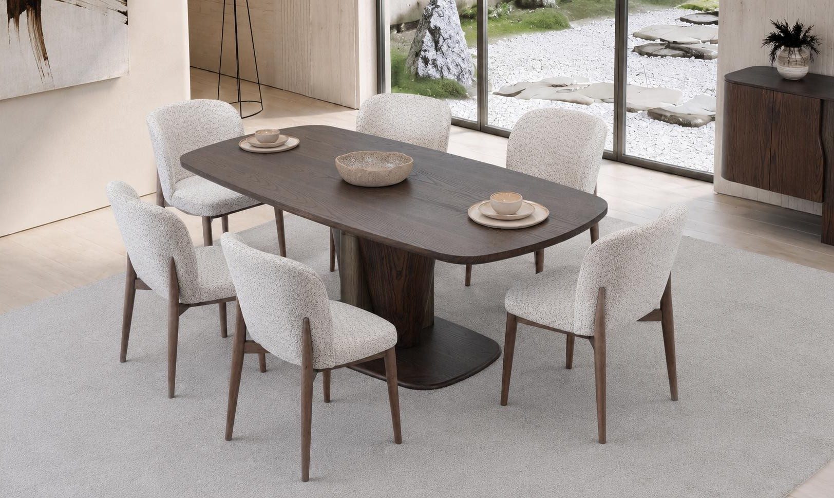 Xlmoebel Esszimmer-Set Esszimmer Set Esstisch 6x Stühle Moderner Braun Natürlich, (7-St., 1x Tisch, 6x Stühle)