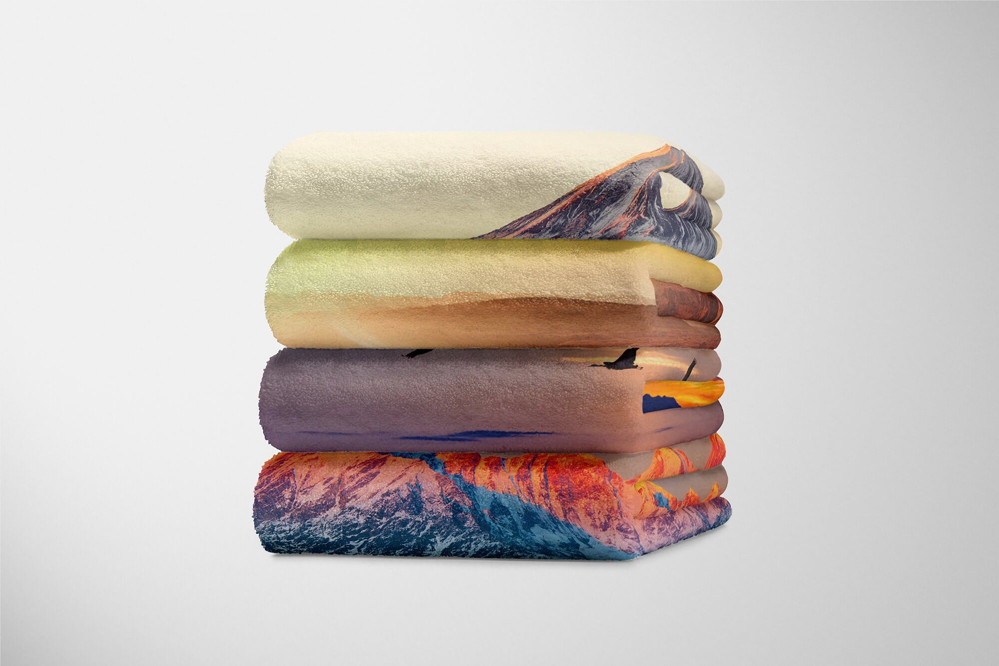 (1-St), Baumwolle-Polyester-Mix Handtuch Fotomotiv Art Handtuch Handtücher Strandhandtuch Berge mit Saunatuch Sinus Sonnenuntergang Kuscheldecke Vögel,