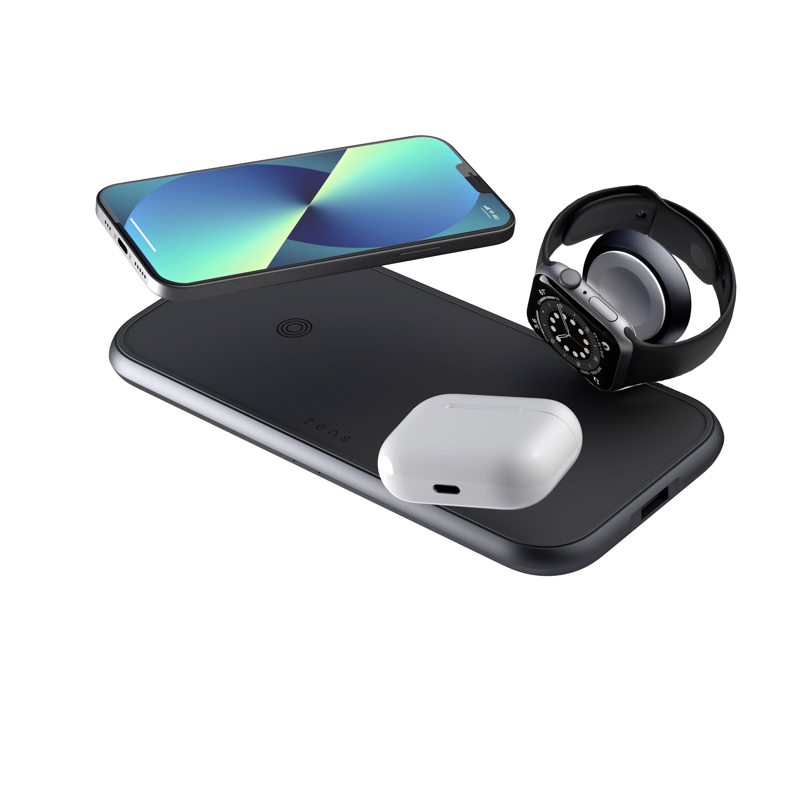 Zens Dual+Watch Induktions-Ladegerät (Für 2 Geräte + Apple Watch, Netzteil + Kabel inklusive)