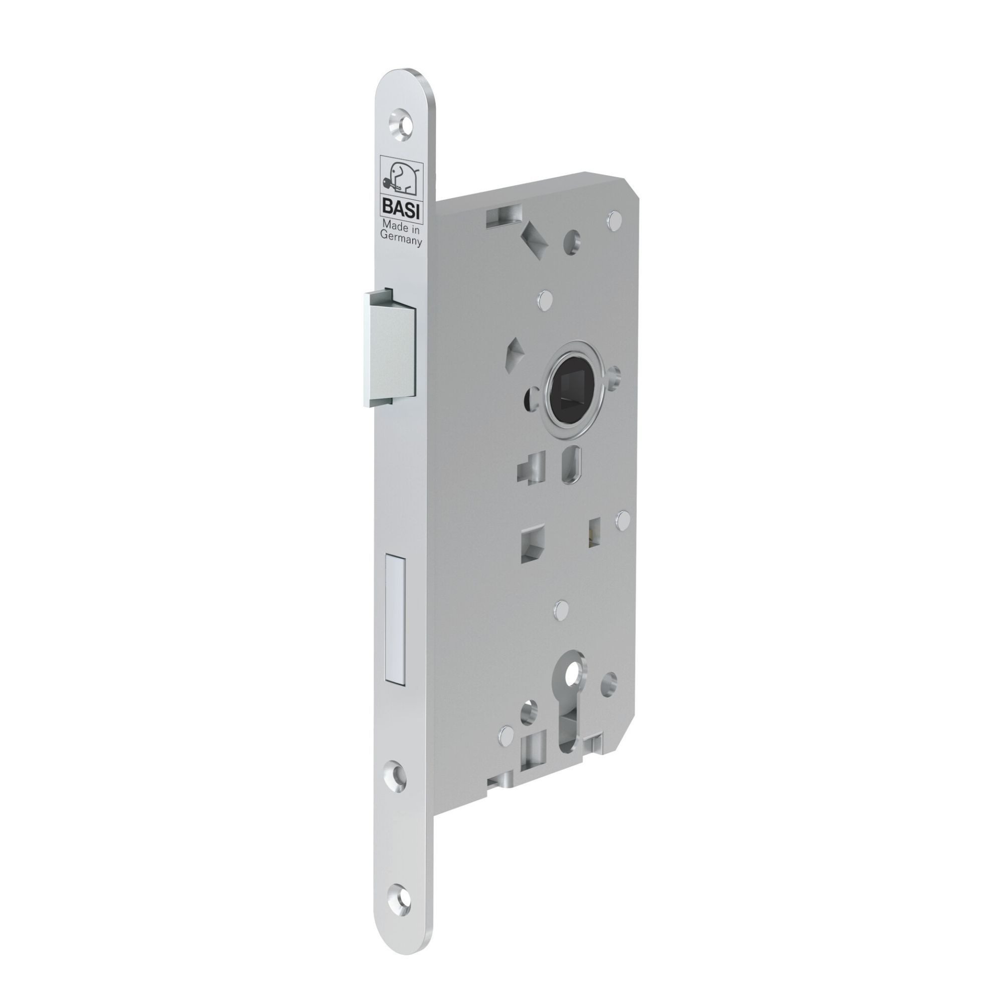 BASI Einsteckschloss Haustürschloss PZ-Lochung 92/10 mm, Dornmaß 65 mm, Packung, DIN Links, Stulp 280x20 mm, rund, Dorn 65 mm, Abstand 92 mm