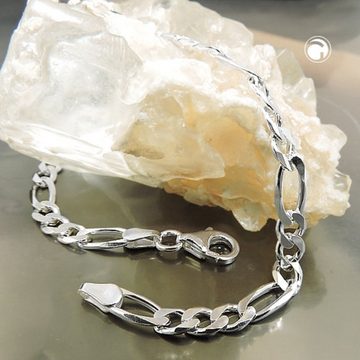 unbespielt Gliederarmband Armband Figaroarmband flach 6 x diamantiert 21 cm x 4,8 mm 925 Silber inklusive kleiner Schmuckbox, Silberschmuck für Damen und Herren