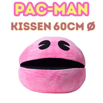 TE-Trend Kuscheltier Pac-Man Kissen XXL Kuschelkissen Emoji Dekokissen Zierkissen rosa