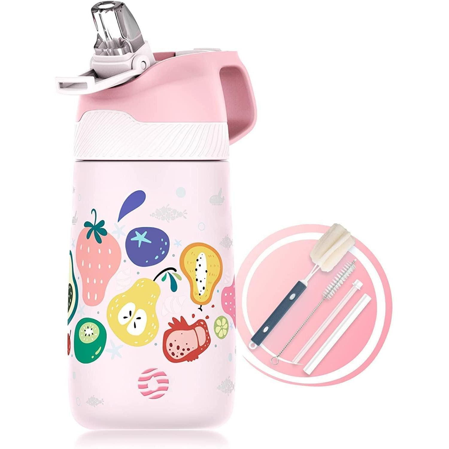 LuxusKollektion Isolierflasche Kinder Trinkflasche Edelstahl 350ml mit Strohhalm