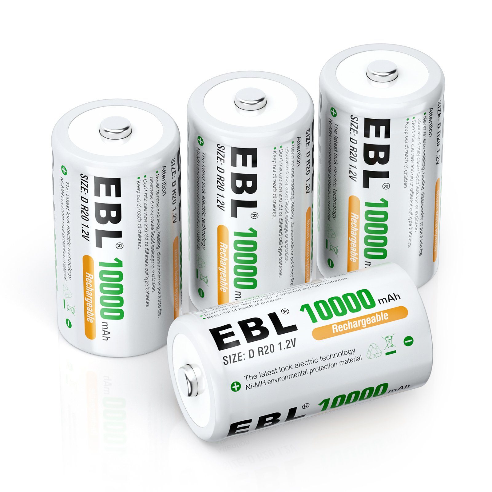 EBL Power vorgeladener D Mono NiMH Akku, 10000mAh Wiederaufladbare Batterie, (4 St)