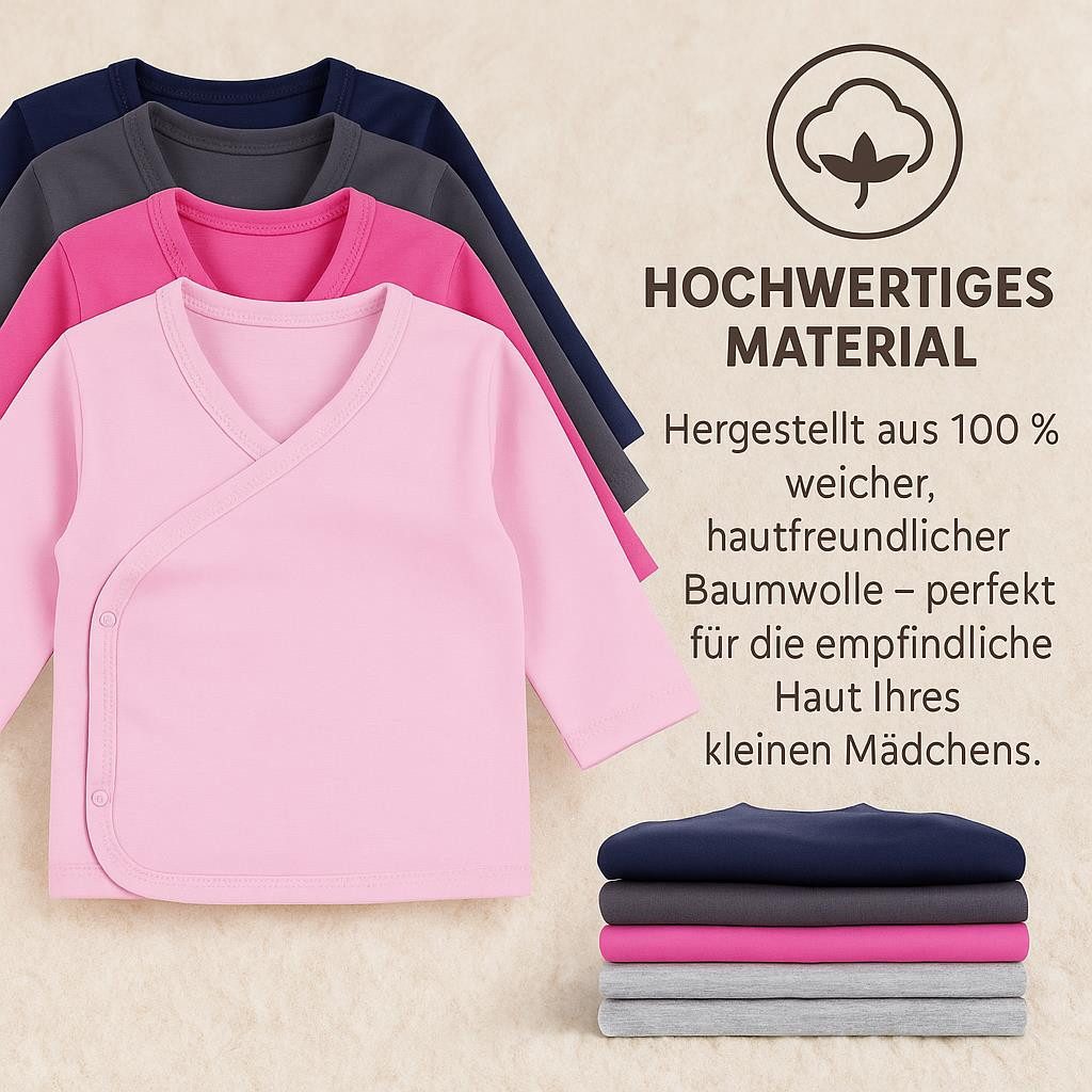 LOREZA Wickelshirt 5er Set Mädchen Baby Wickelshirts langarm 100% Baumwolle (Set, 5-tlg., 5er-Pack)