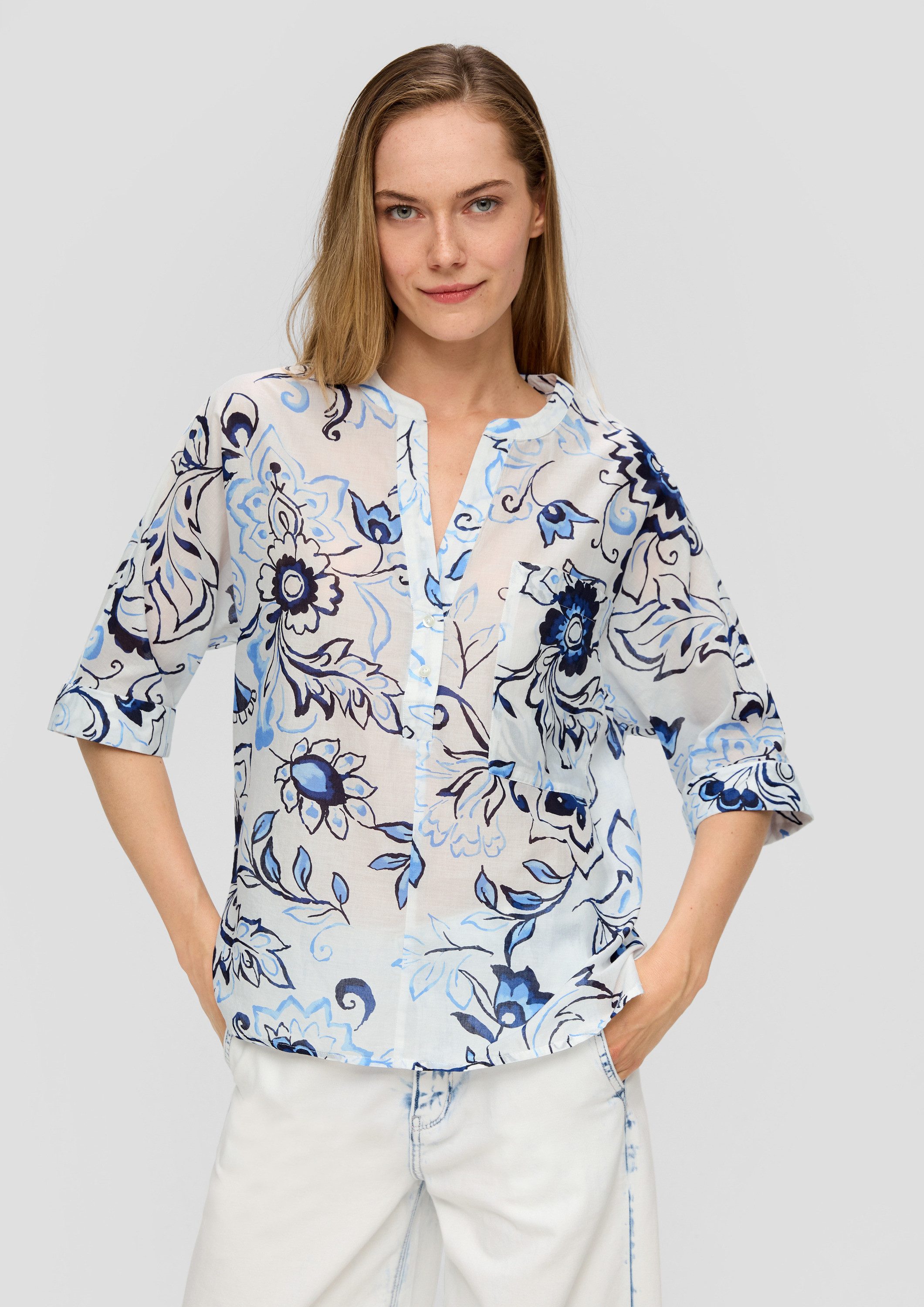 s.Oliver Kurzarmbluse Bluse Baumwollbluse mit Fledermausärmeln und floralem günstig online kaufen