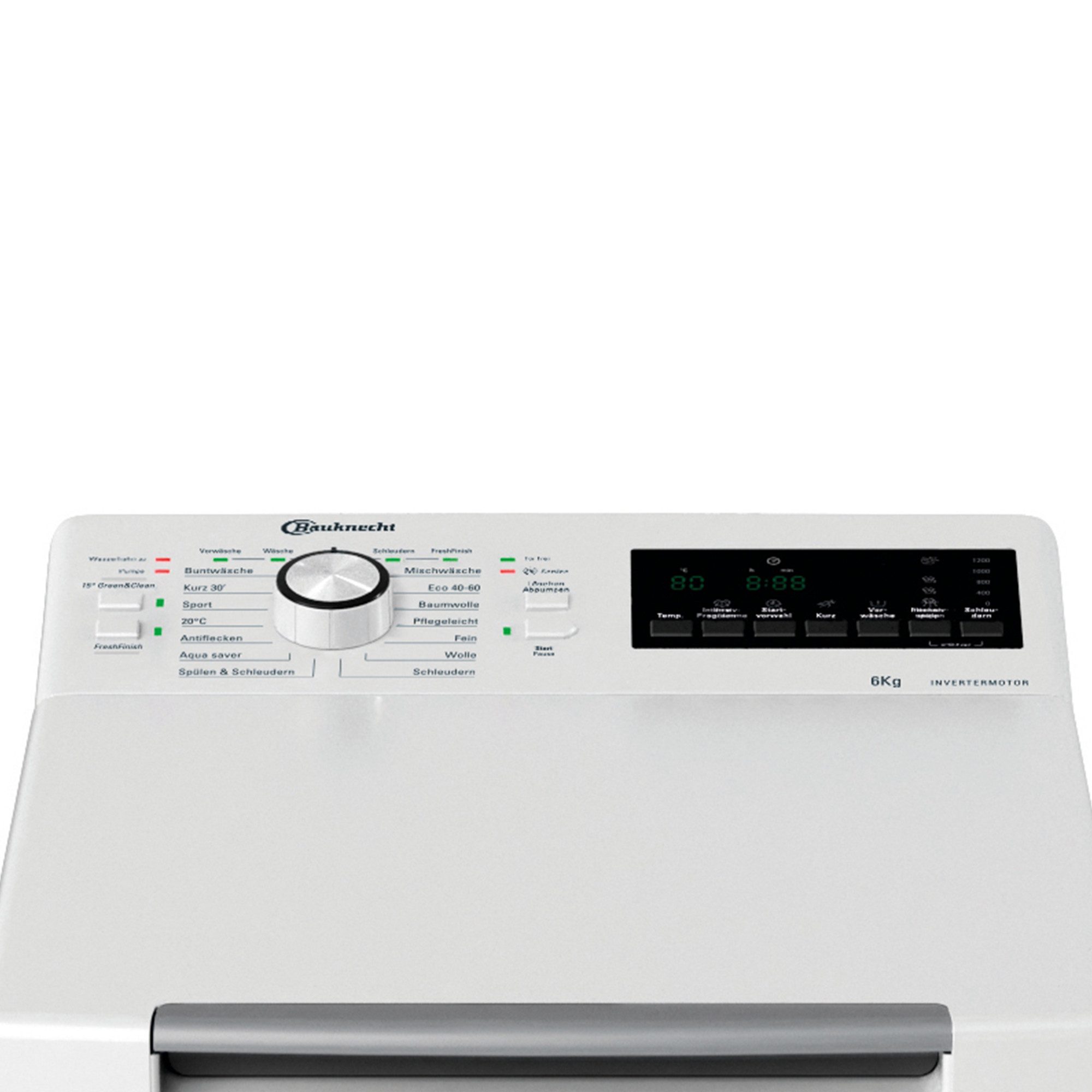 BAUKNECHT Waschmaschine Toplader WMT Eco Shield 626 A, 6 kg, 1200 U/min, Mehrfachwasserschutz+, SoftOpening, Antiflecken, 11 Zusatzfunktionen