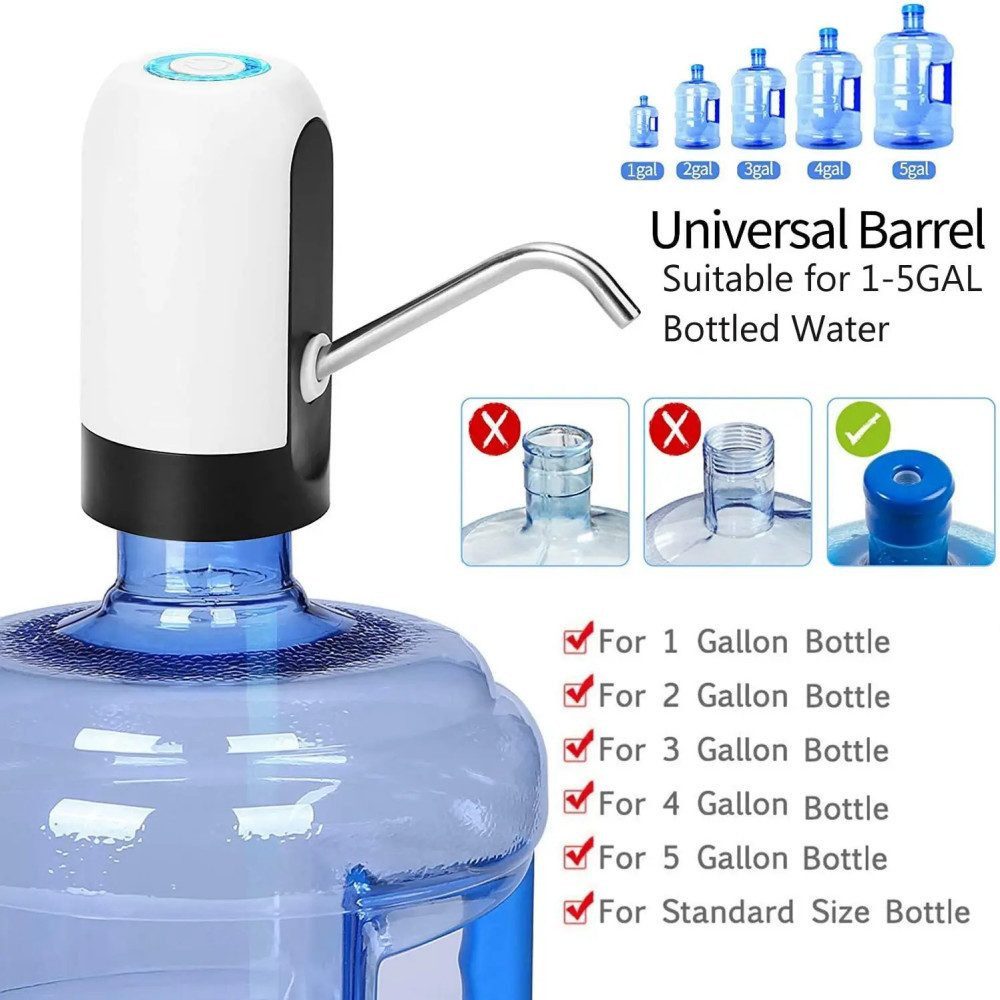 AURIVION Wasserpumpenzange USB-ladbare Elektropumpe für 5 Gallonen Trinkwasserflaschen, tragbar, Set 1-tlg., Tragbarer Wasserspender für Universalflaschen, einfach zu verwenden, USB-ladbare Trinkwasserpumpe für 2-5 Gallonen Flaschen, elektrisch
