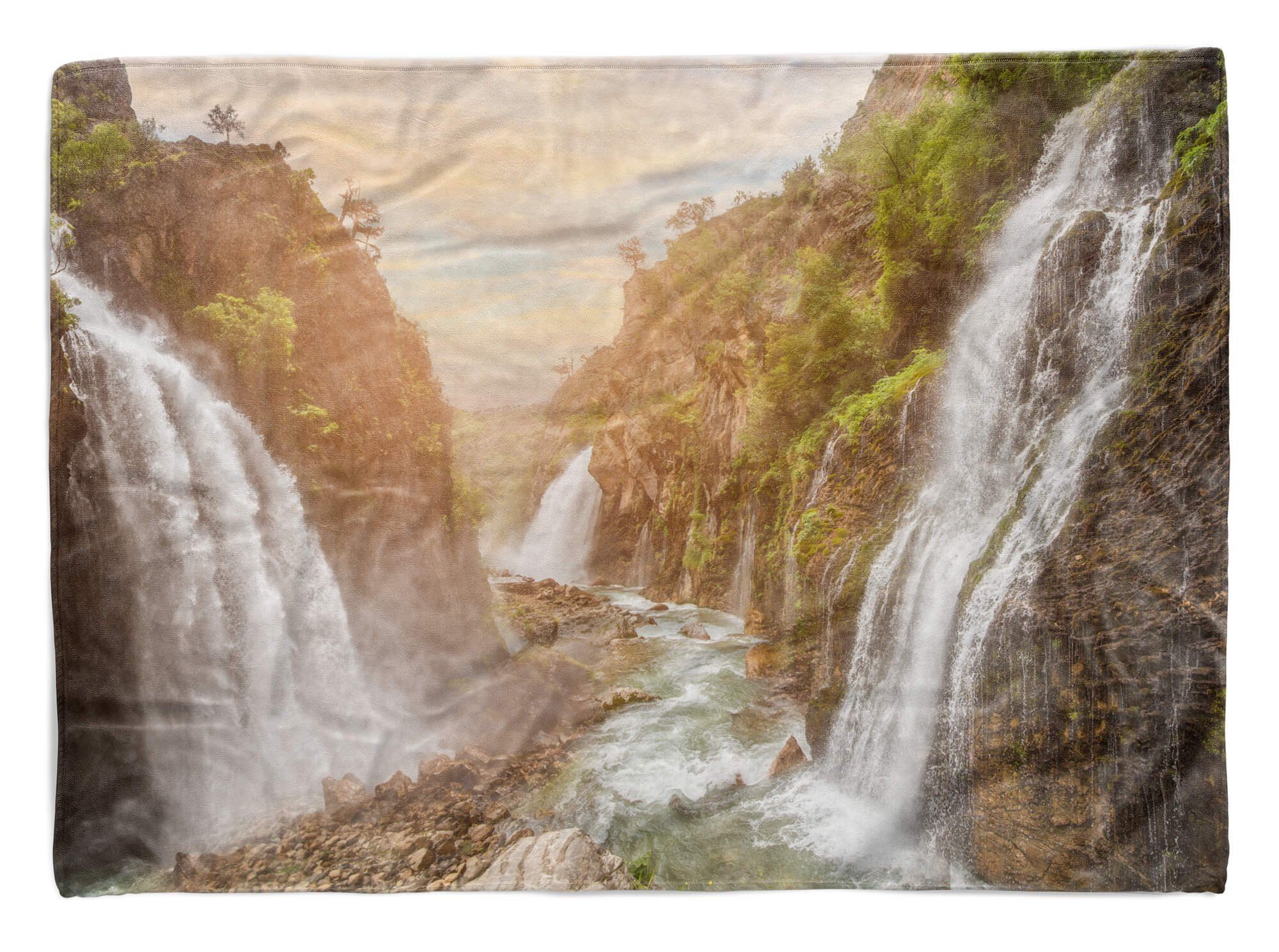 Sinus Art Handtücher Handtuch Strandhandtuch Saunatuch Kuscheldecke mit Fotomotiv Thailand Berge Wasserfälle S, Baumwolle-Polyester-Mix (1-St), Handtuch