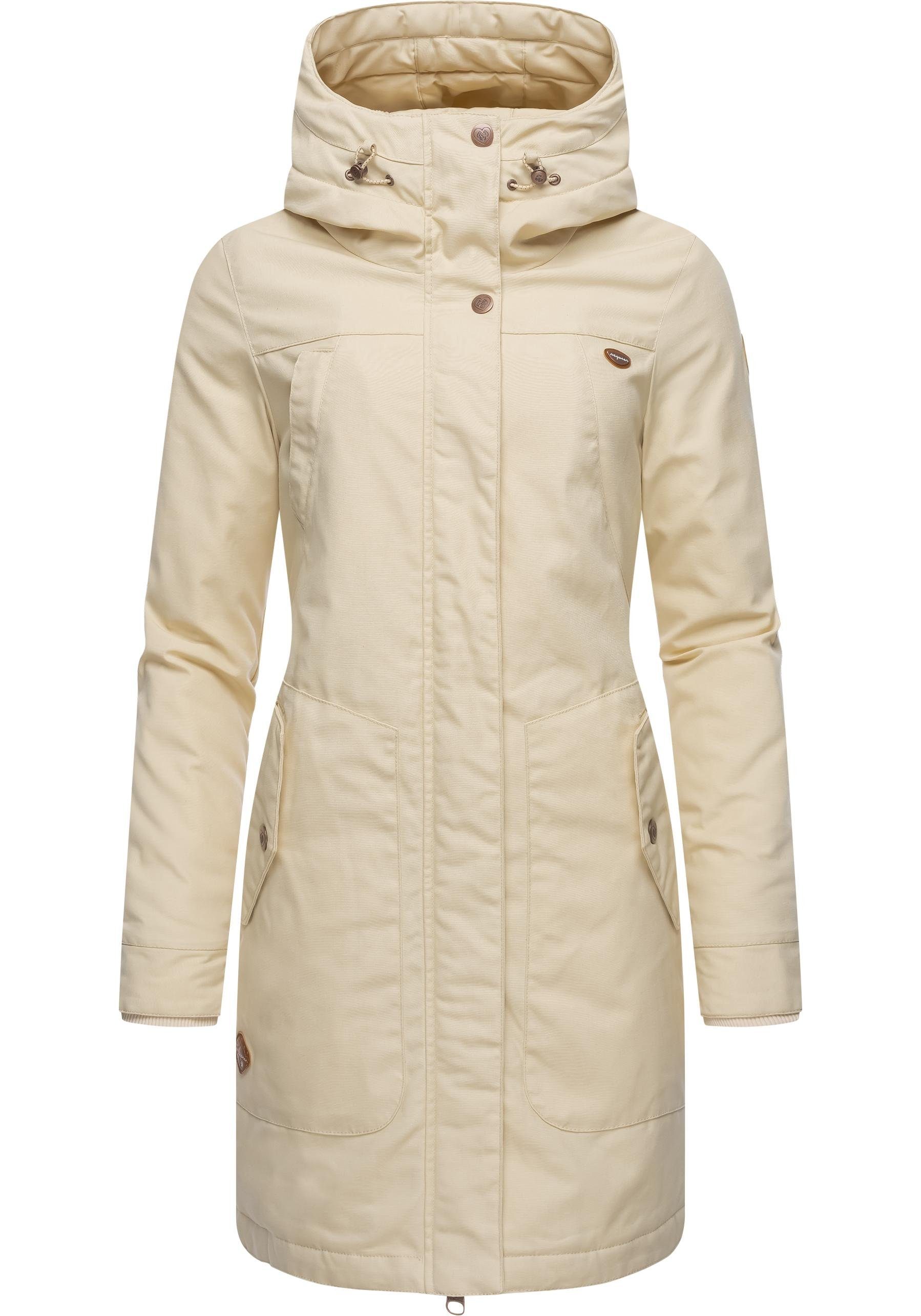 Ragwear Wintermantel Jannisa stylischer Damen Winterparka mit Kapuze beige