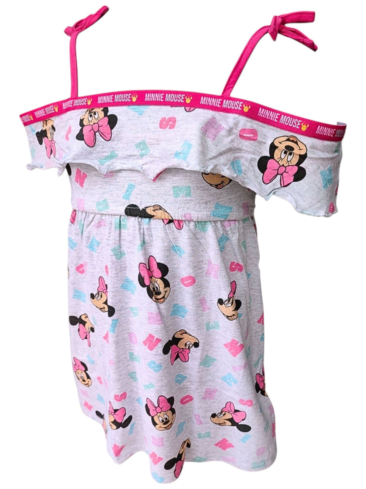 Disney Minnie Mouse Sommerkleid Minnie Maus Off-Shoulder Jerseykleid für Mädchen Gr. 104-134 cm