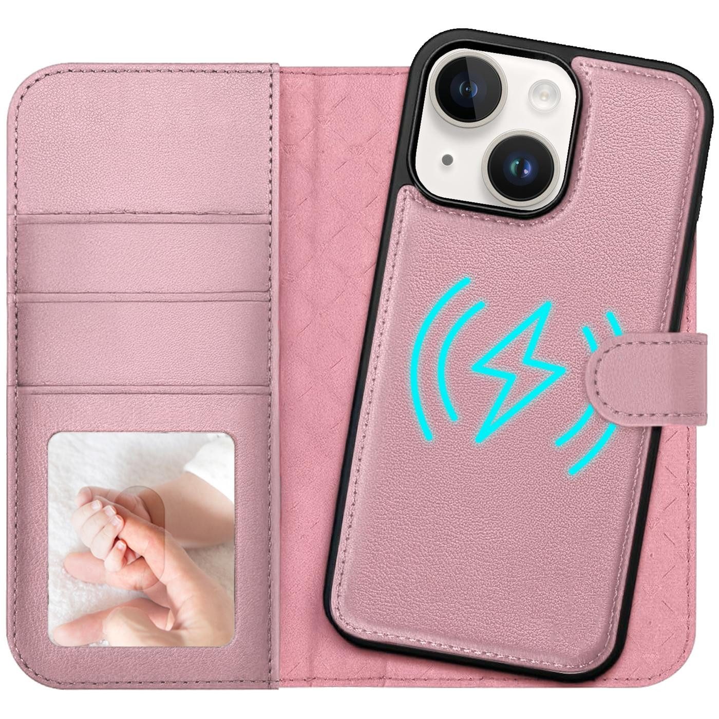 CoolGadget Handyhülle Magnet Book Case für Apple iPhone 14 Hülle + Klapphülle 6,1 Zoll, 2in1 abnehmbare magnetische RFID Schutzhülle Kartenfach Fotofenster