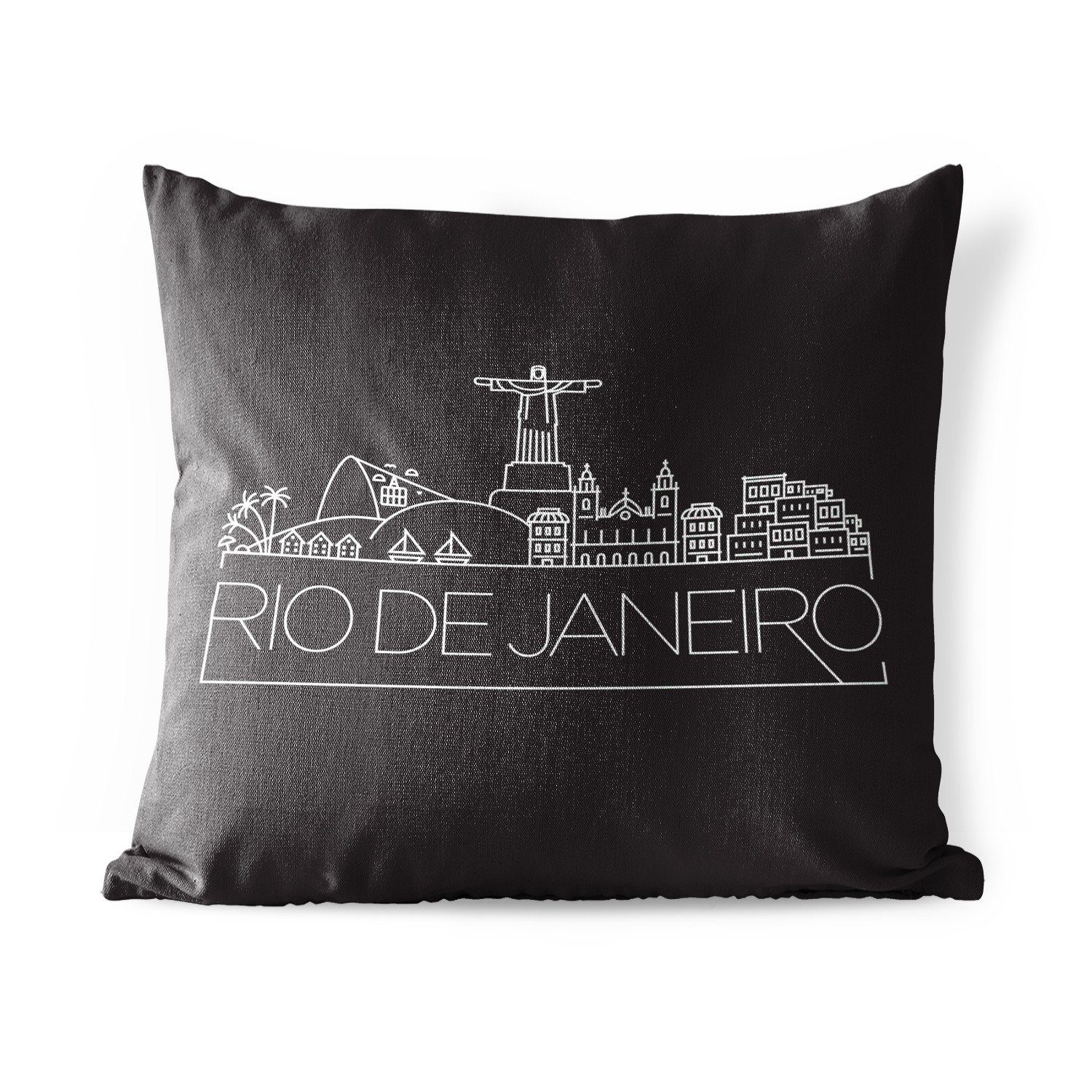 MuchoWow Dekokissen Stadtbild ''Rio de Janeiro'' auf schwarzem Hintergrund, Kissenbezüge, Kissenhülle, Dekokissen, Dekokissenbezug, Outdoor