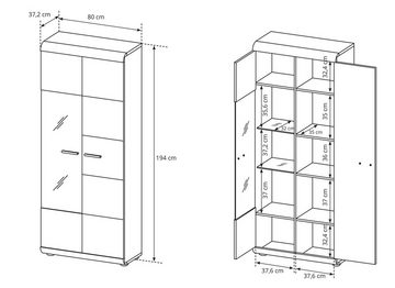 Furnix Wohnwand LIRYA Vitrinen niedrig und hoch, TV-Schrank, Couchtisch, Regal mit LED, hochwertig, Gesamt: B228,2 x H49,2 x T40 cm, made in EU