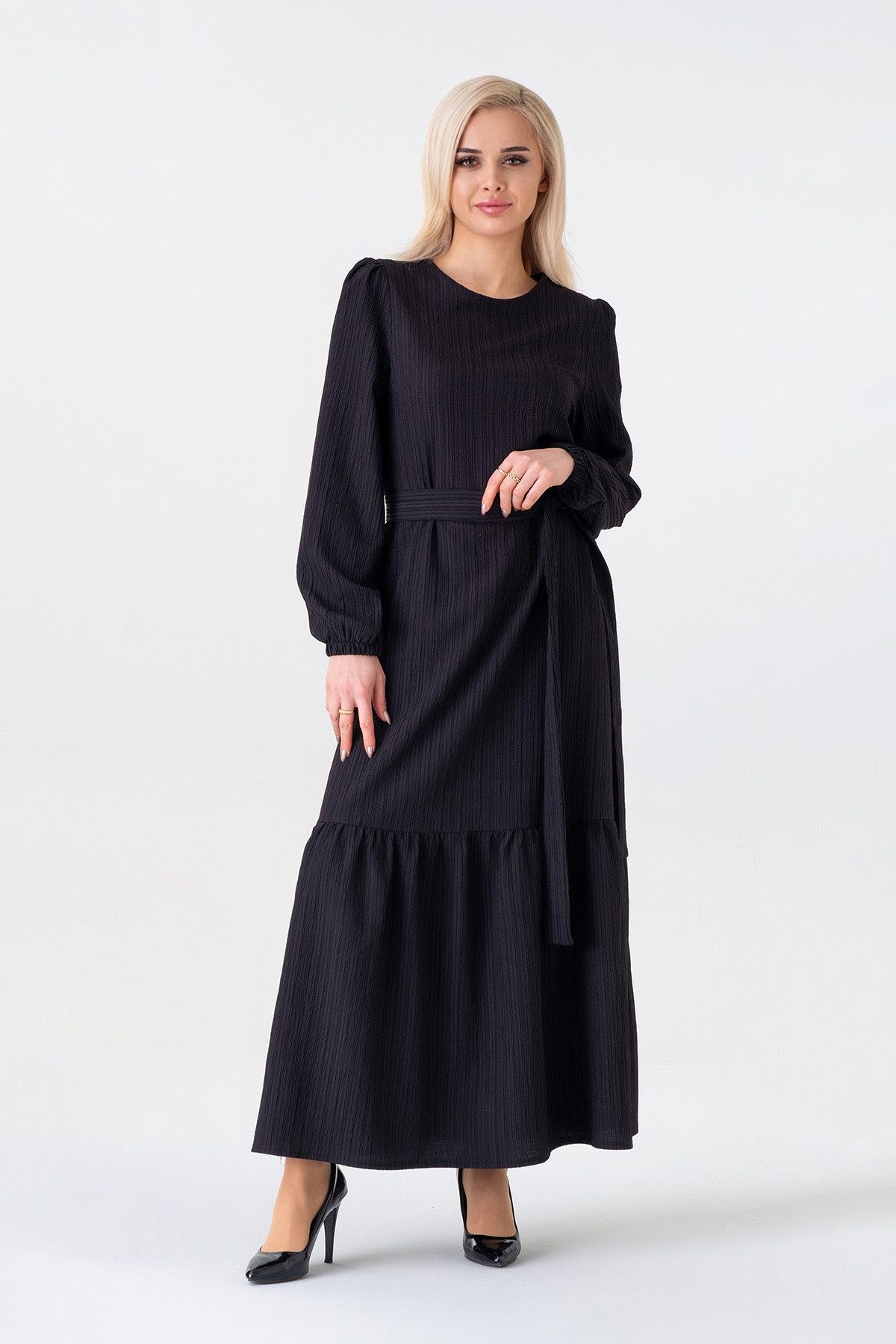 fashionshowcase Maxikleid Damen Crinkle Kleid mit Gürtel, Ballonärmel, 140  günstig online kaufen