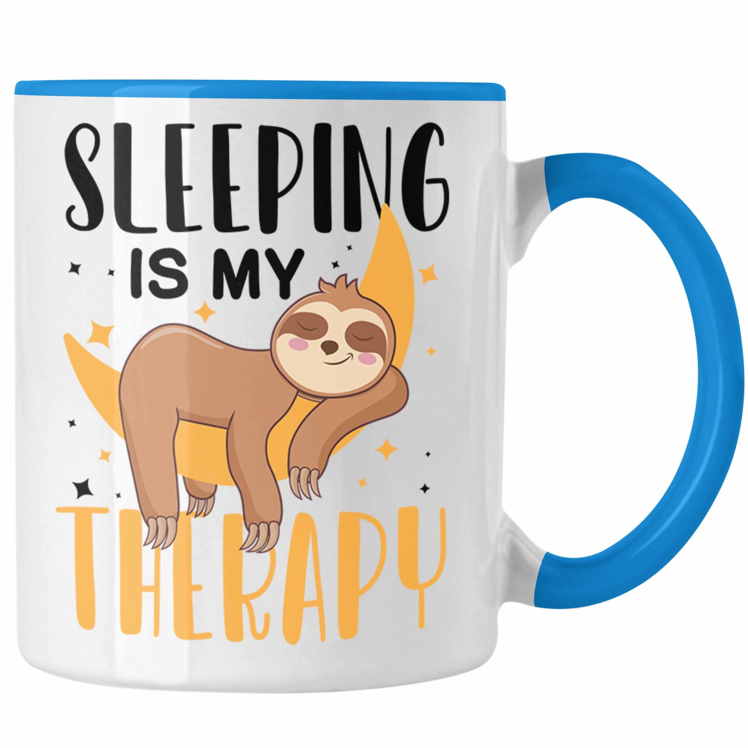 Trendation Tasse Trendation - Sleeping Is My Therapy Faultier Tasse Geschenk Blau