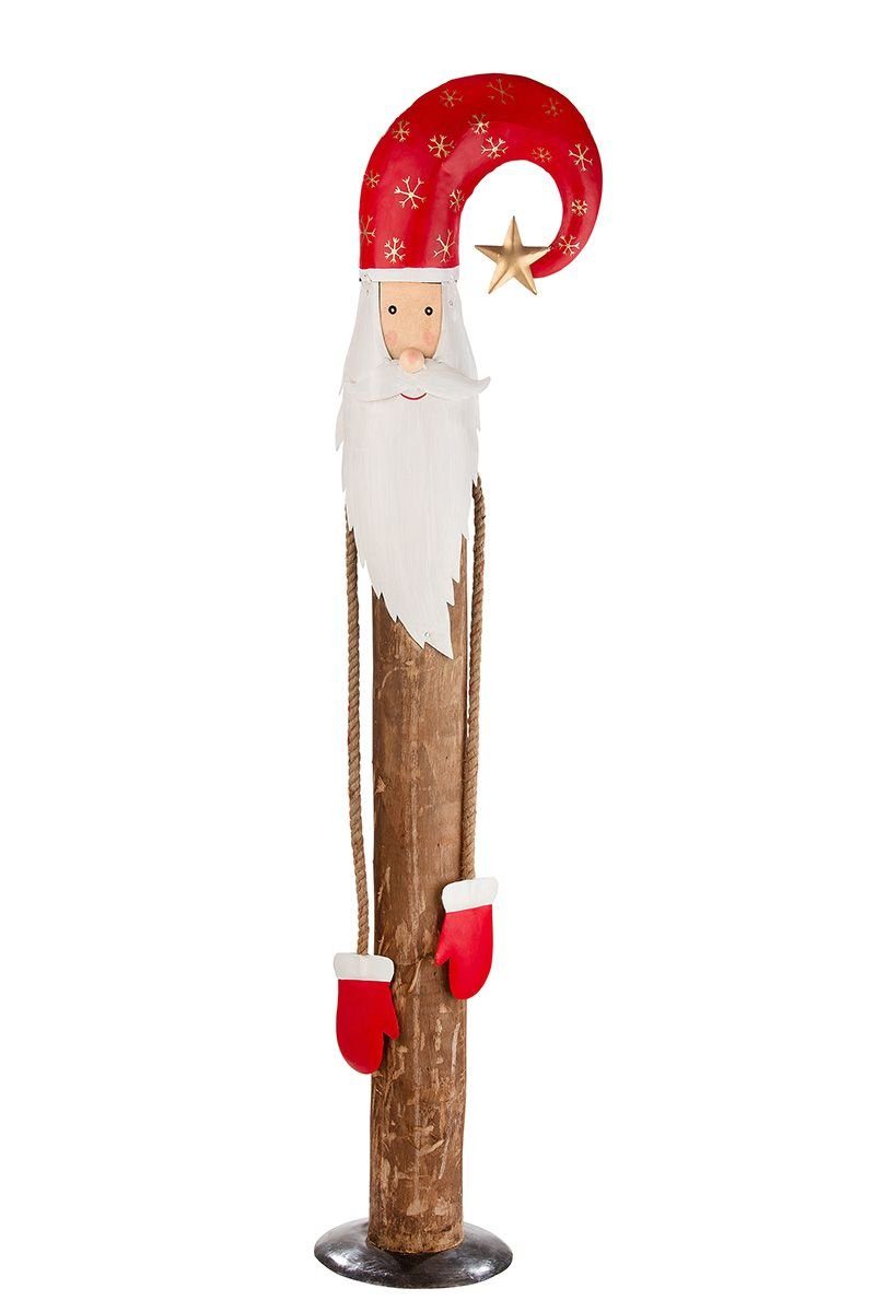GILDE Dekoobjekt 3er - XXL aus Natur/Rot, Eukal Holz Santa, Santa Wackelarme Set 'Noel'