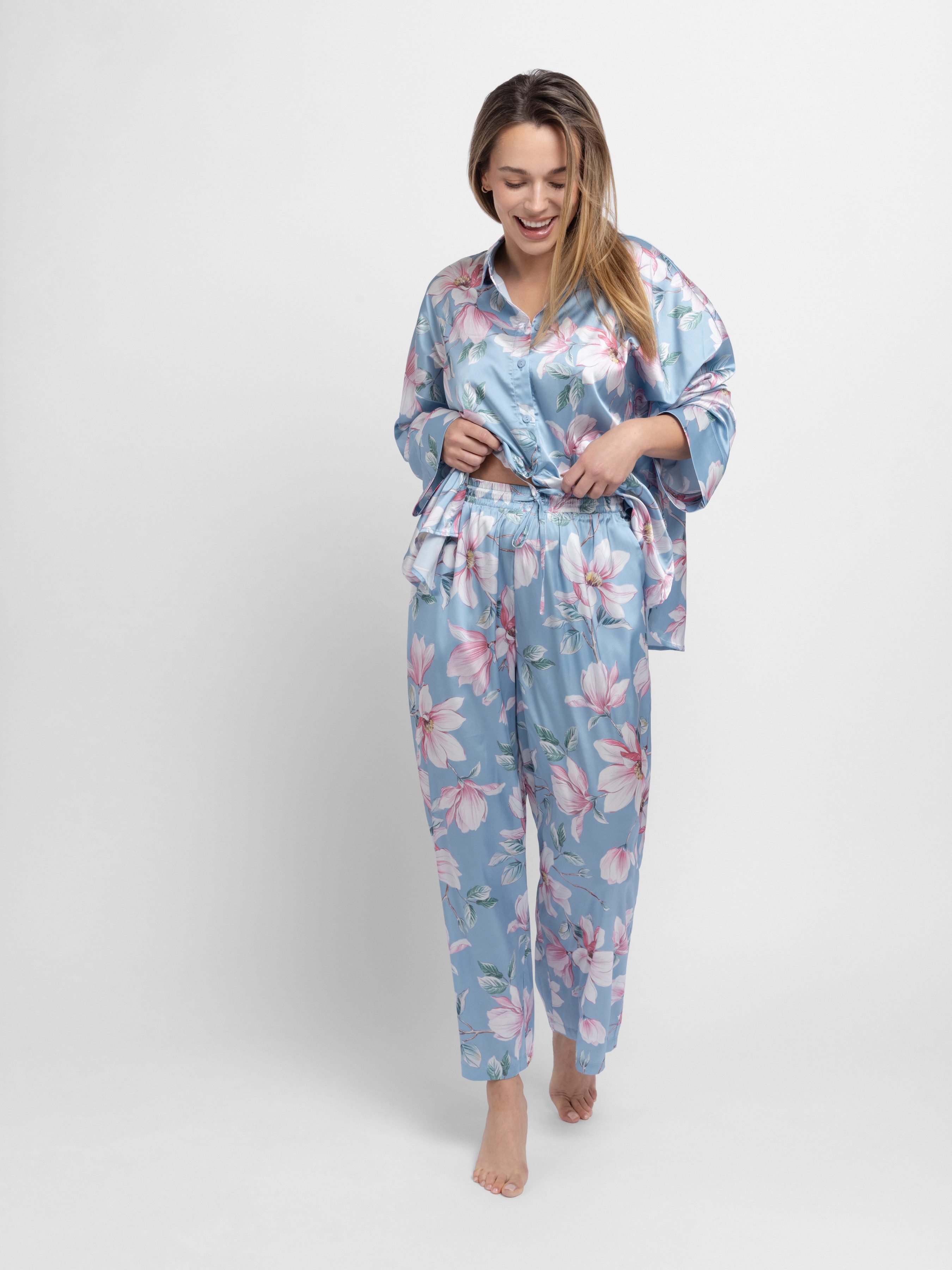 Dorina Pyjamahose Bella florales Design, Gummizug, Bindeband, bequem