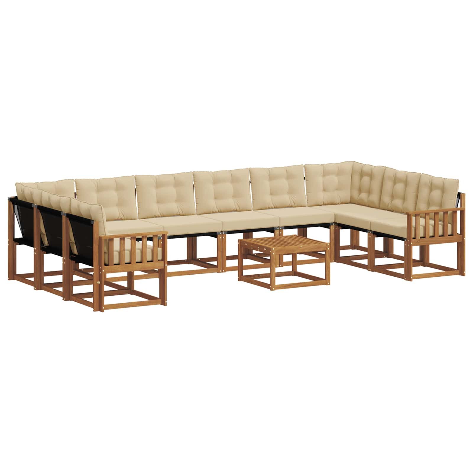 vidaXL Gartenlounge-Set Outdoor-Sofagarnitur mit Kissen 11 pcs Natur und Beige, (11-tlg)